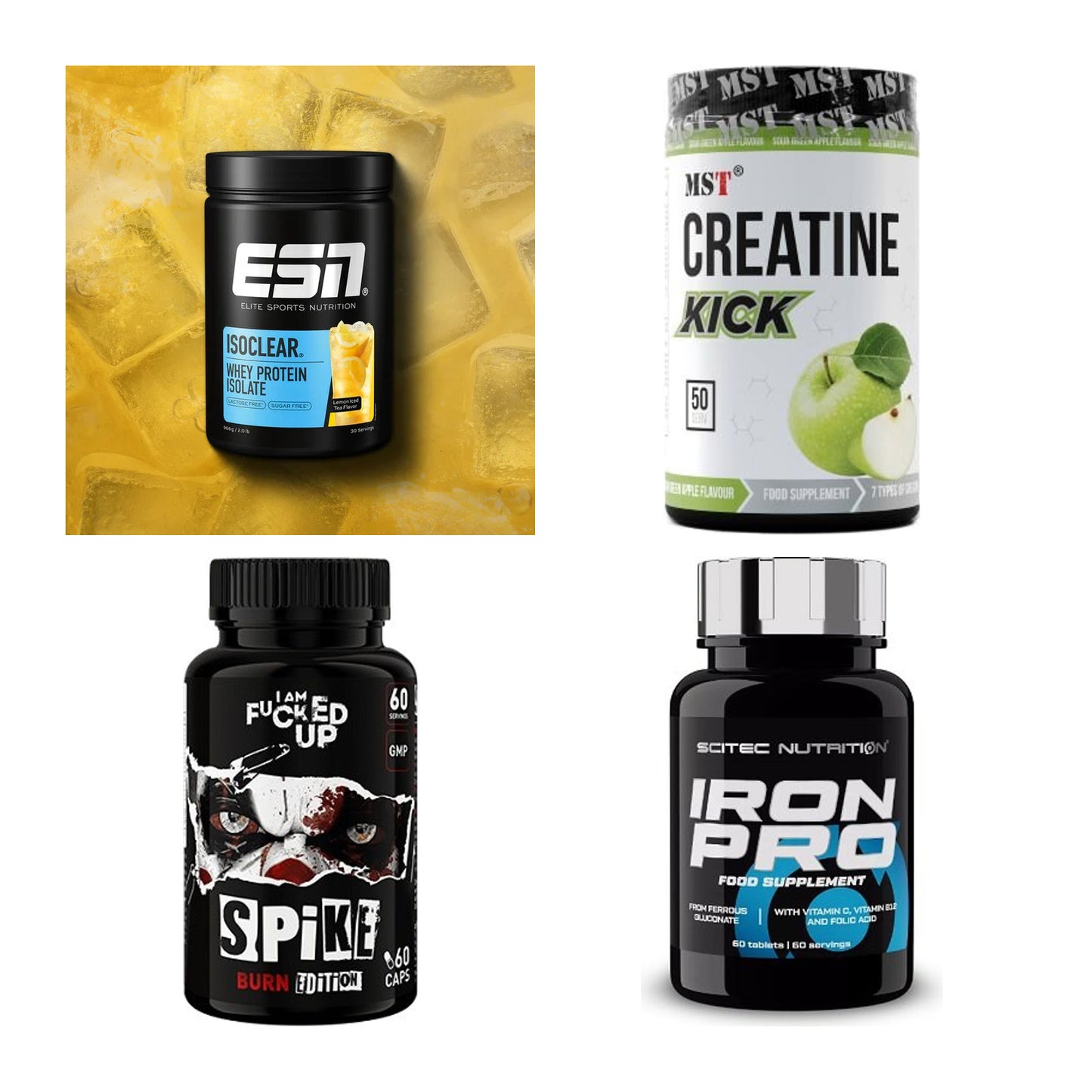 Wettkampfvorbereitung: ESN ISOCLEAR + MST Creatine + 2 weitere – alle enthaltenen Artikel