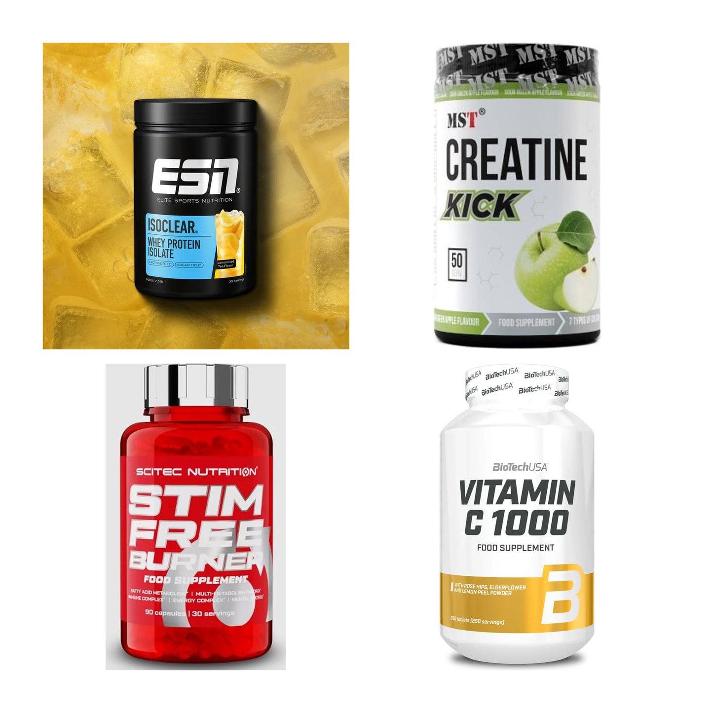 Wettkampfvorbereitung: ESN ISOCLEAR + MST Creatine + 2 weitere – alle enthaltenen Artikel