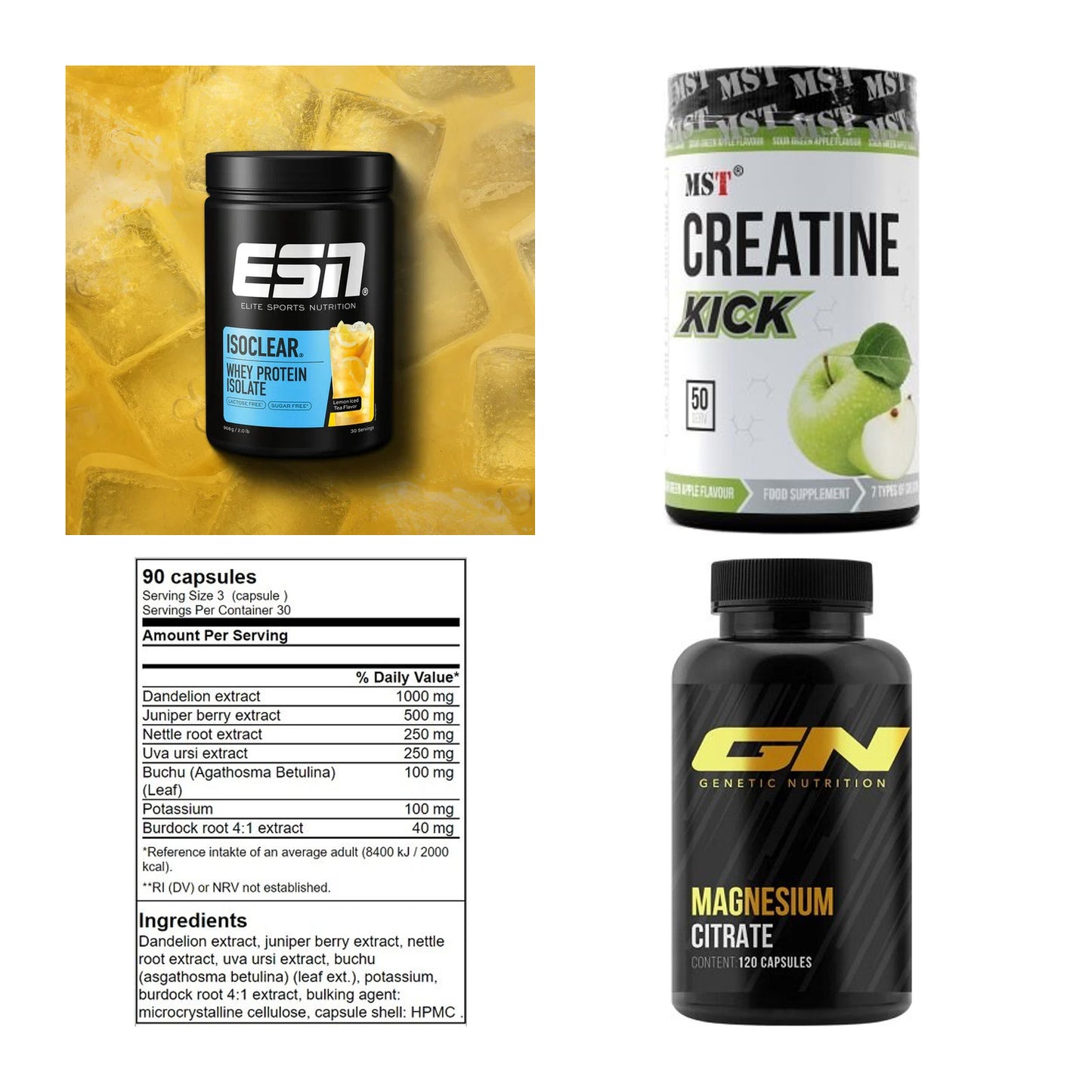 Wettkampfvorbereitung: ESN ISOCLEAR + MST Creatine + 2 weitere – alle enthaltenen Artikel