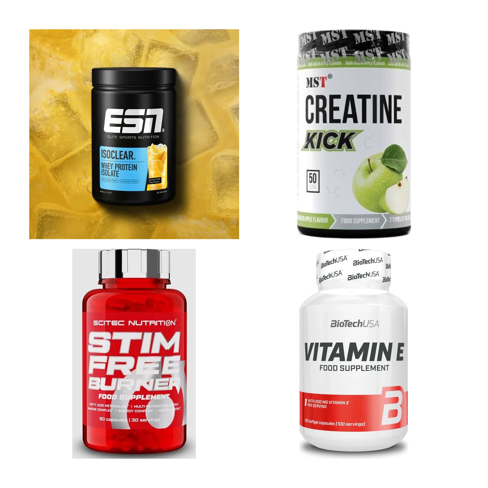 Wettkampfvorbereitung: ESN ISOCLEAR + MST Creatine + 2 weitere – alle enthaltenen Artikel