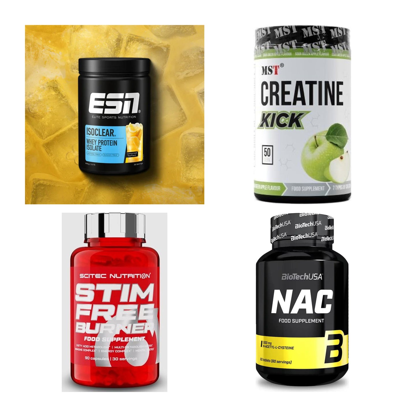 Wettkampfvorbereitung: ESN ISOCLEAR + MST Creatine + 2 weitere – alle enthaltenen Artikel