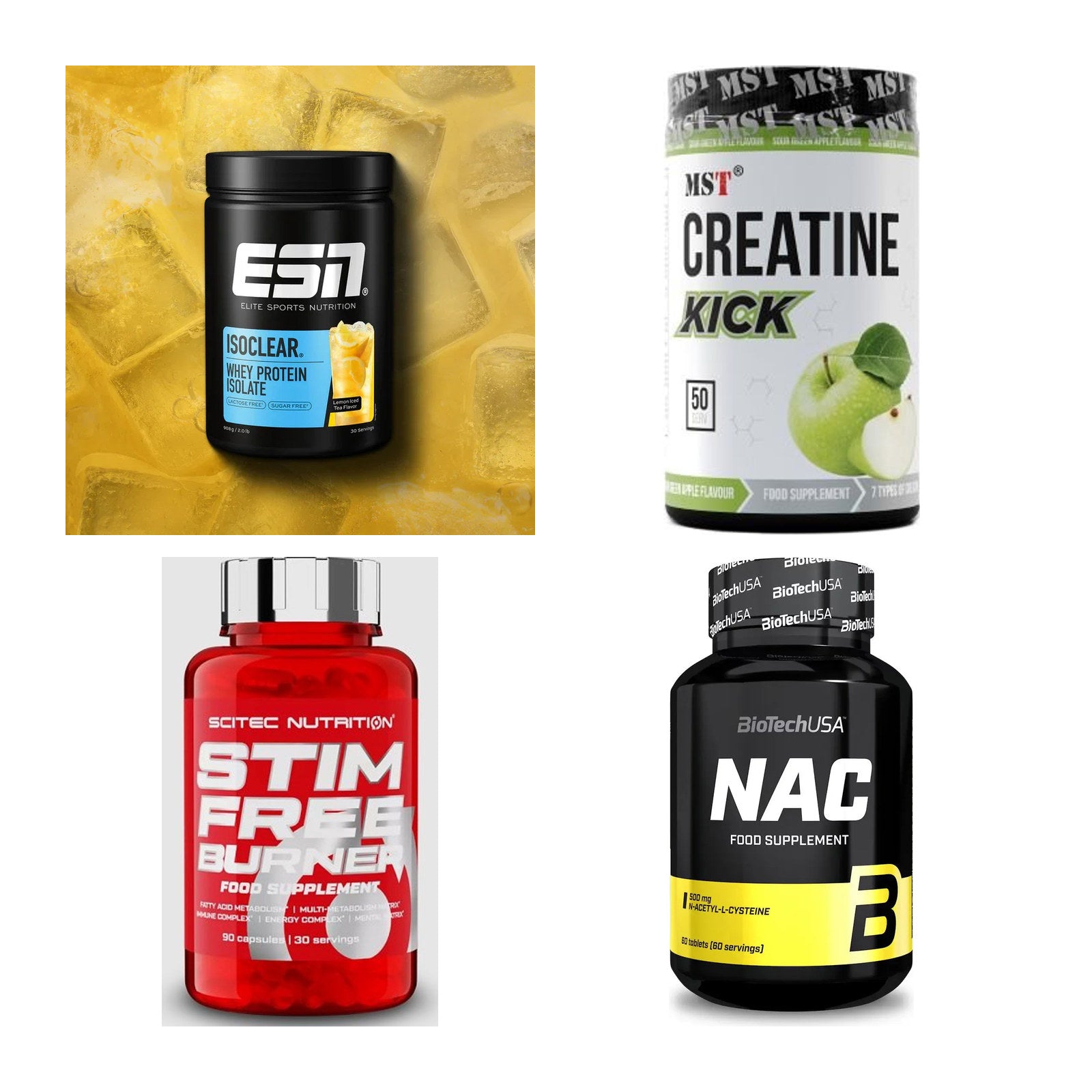 Wettkampfvorbereitung: ESN ISOCLEAR + MST Creatine + 2 weitere – alle enthaltenen Artikel