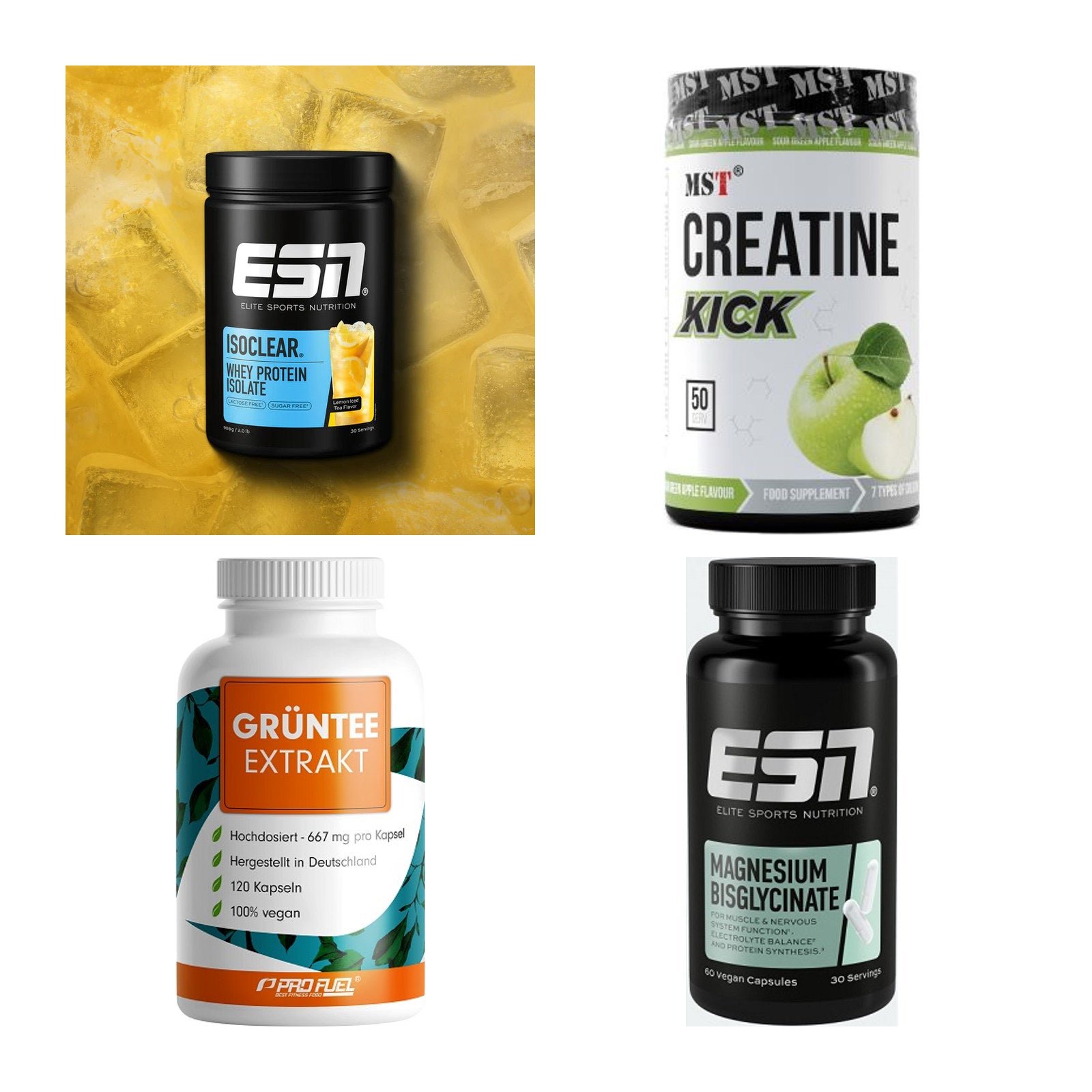 Wettkampfvorbereitung: ESN ISOCLEAR + MST Creatine + 2 weitere – alle enthaltenen Artikel