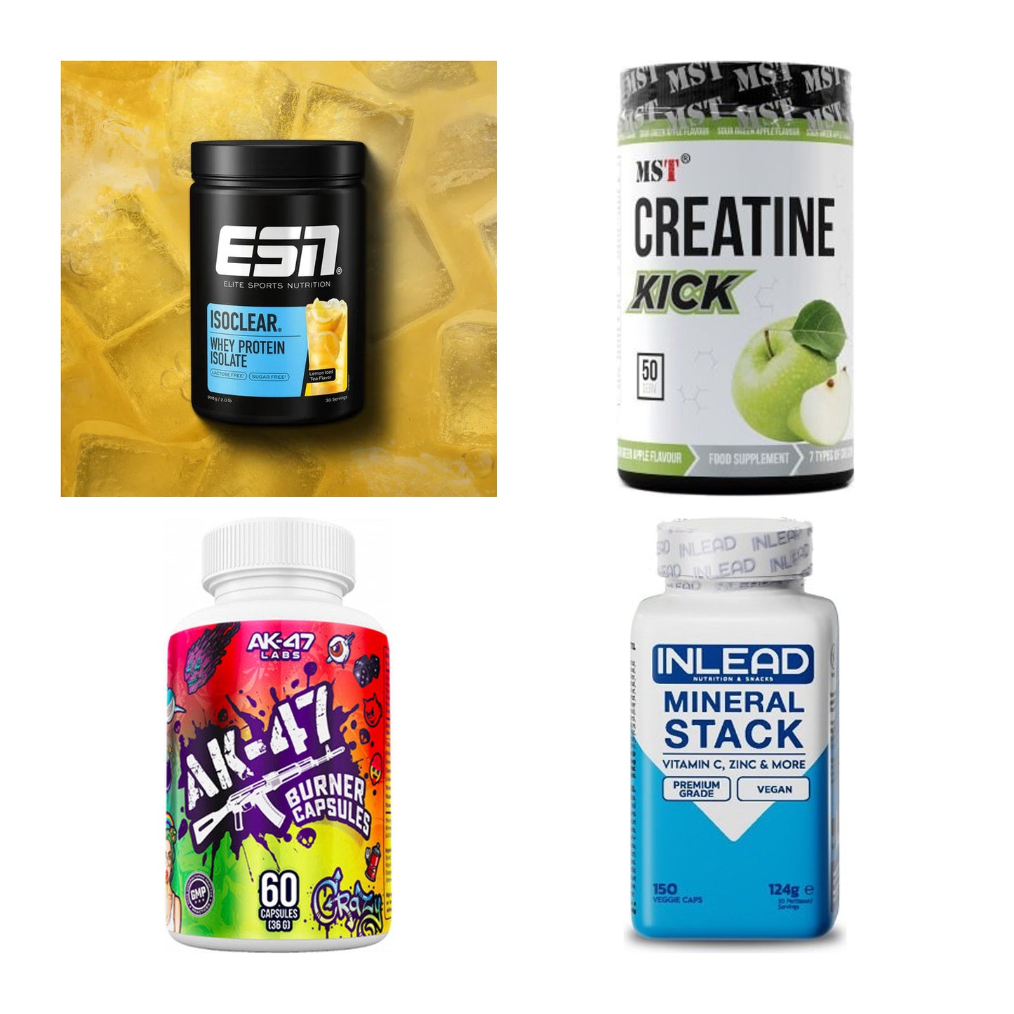 Wettkampfvorbereitung: ESN ISOCLEAR + MST Creatine + 2 weitere – alle enthaltenen Artikel