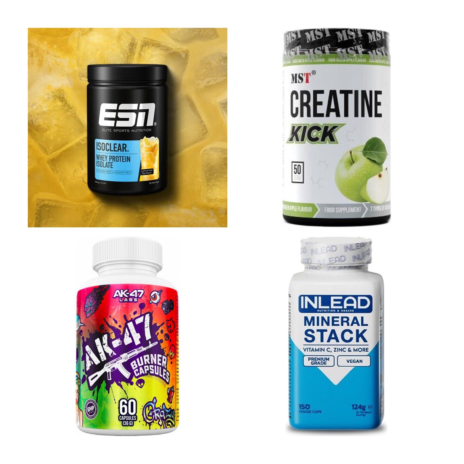 Wettkampfvorbereitung: ESN ISOCLEAR + MST Creatine + 2 weitere – alle enthaltenen Artikel