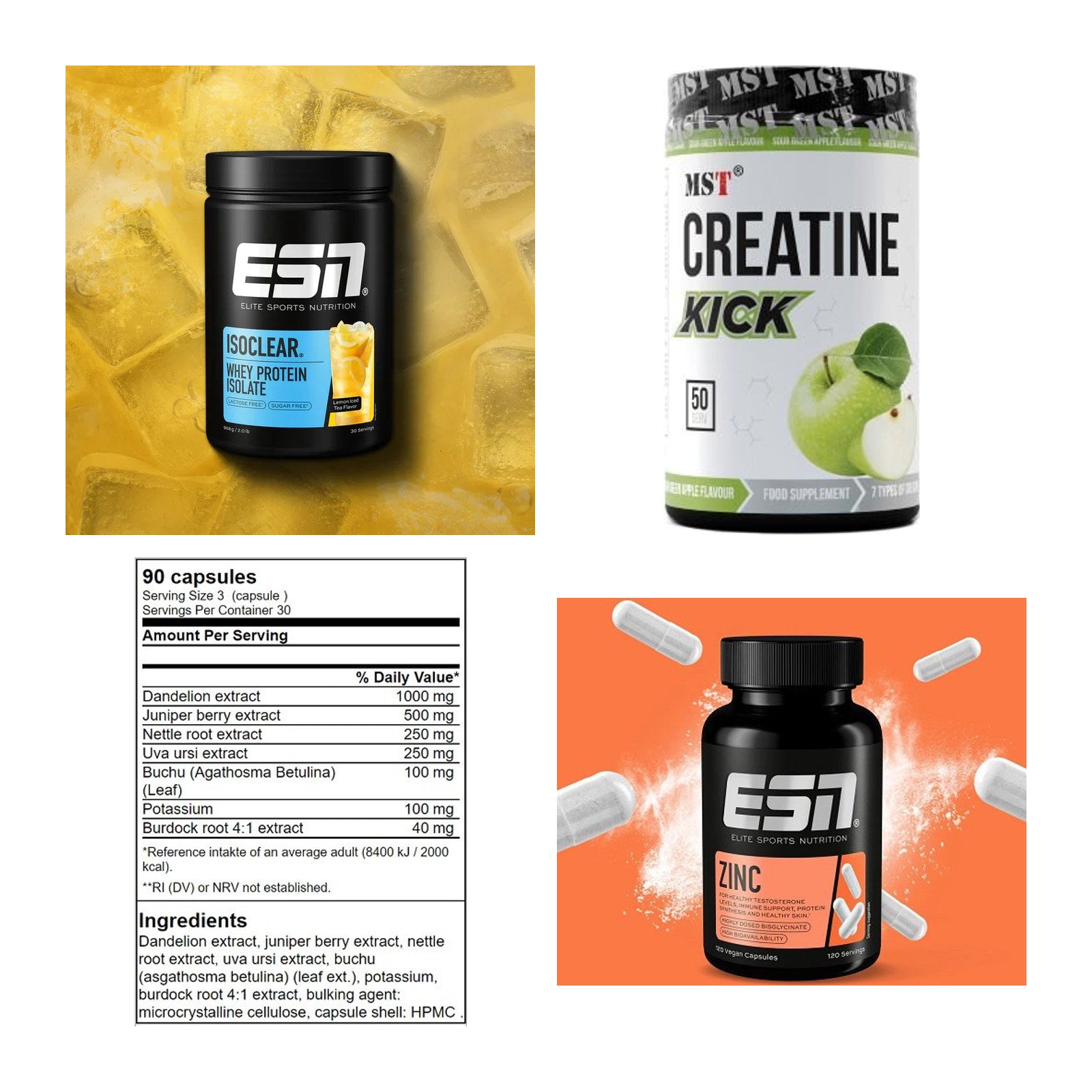 Wettkampfvorbereitung: ESN ISOCLEAR + MST Creatine + 2 weitere – alle enthaltenen Artikel