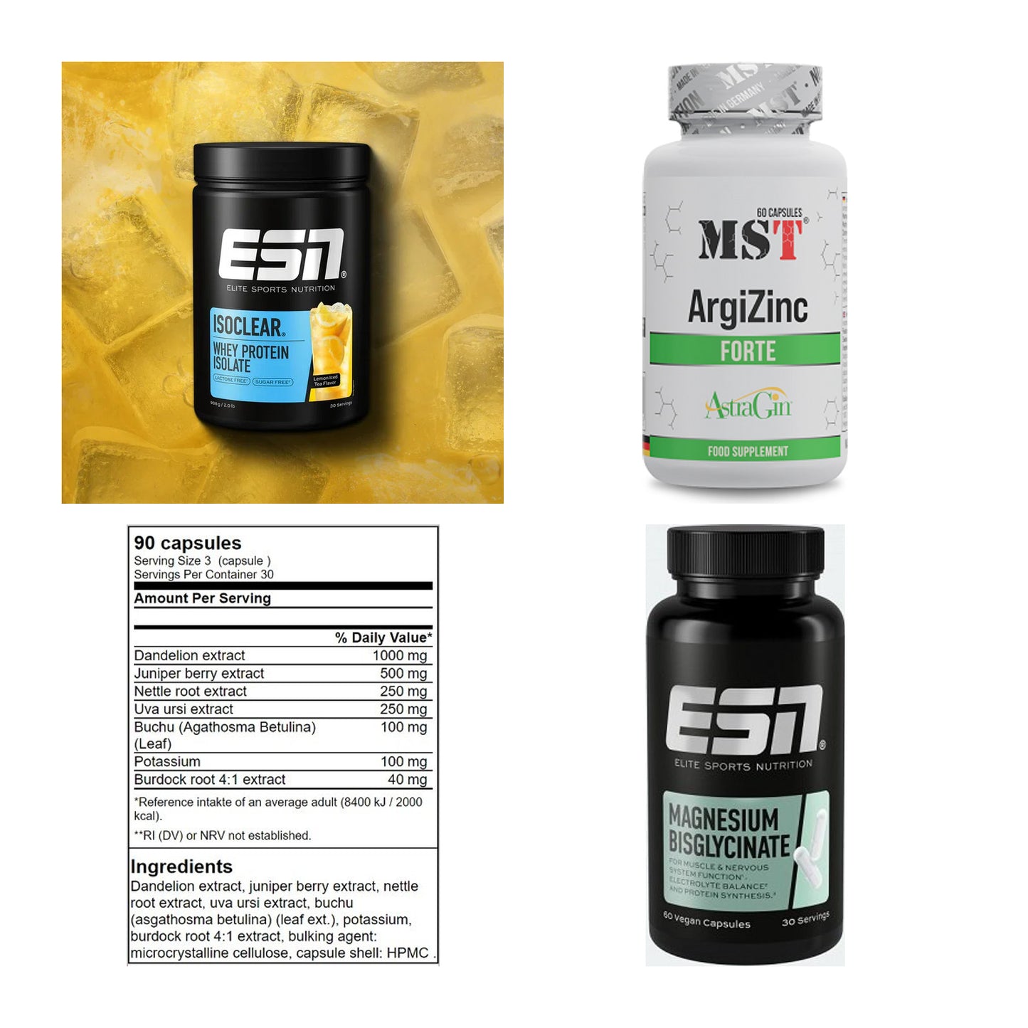 Wettkampfvorbereitung: ESN ISOCLEAR + MST ArgiZinc + 2 weitere – alle enthaltenen Artikel