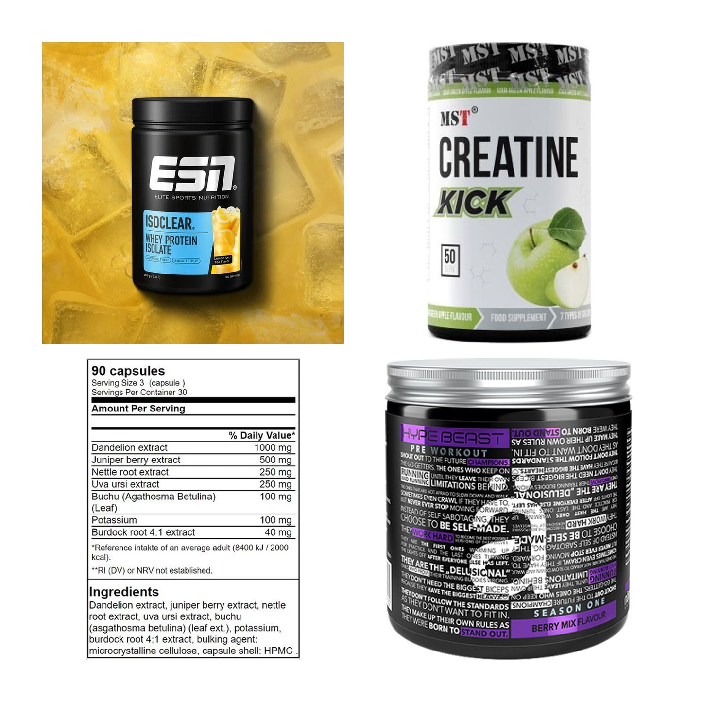 Wettkampfvorbereitung: ESN ISOCLEAR + MST Creatine + 2 weitere – alle enthaltenen Artikel