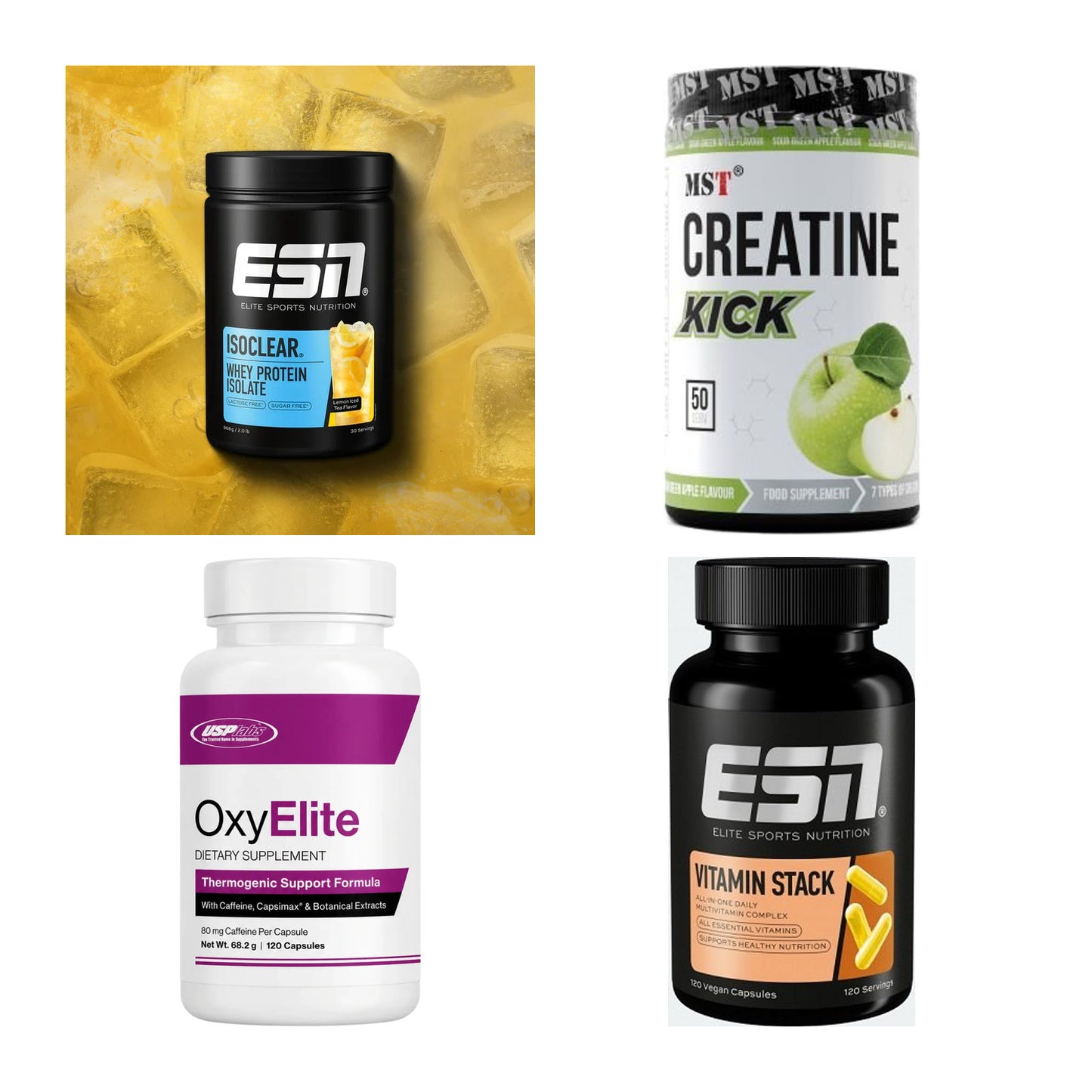 Wettkampfvorbereitung: ESN ISOCLEAR + MST Creatine + 2 weitere – alle enthaltenen Artikel