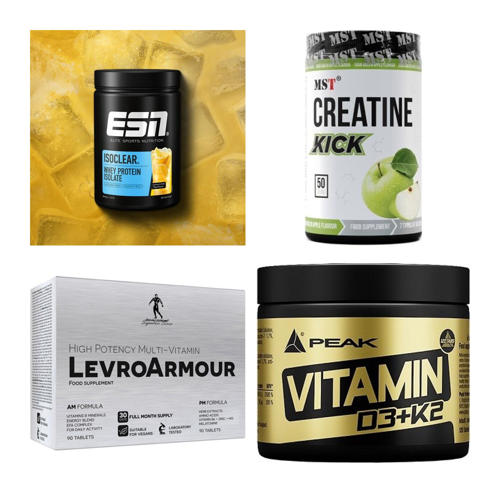Wettkampfvorbereitung: ESN ISOCLEAR + MST Creatine + 2 weitere – alle enthaltenen Artikel