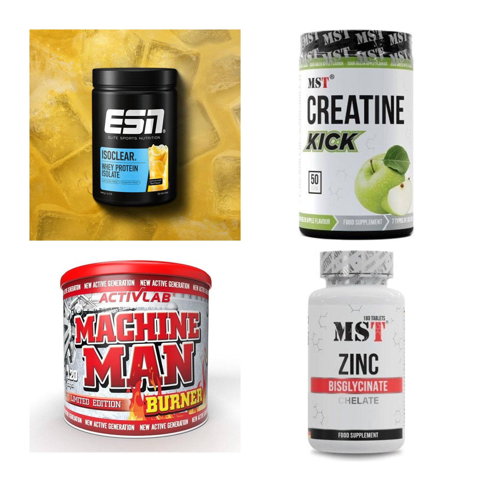 Wettkampfvorbereitung: ESN ISOCLEAR + MST Creatine + 2 weitere – alle enthaltenen Artikel