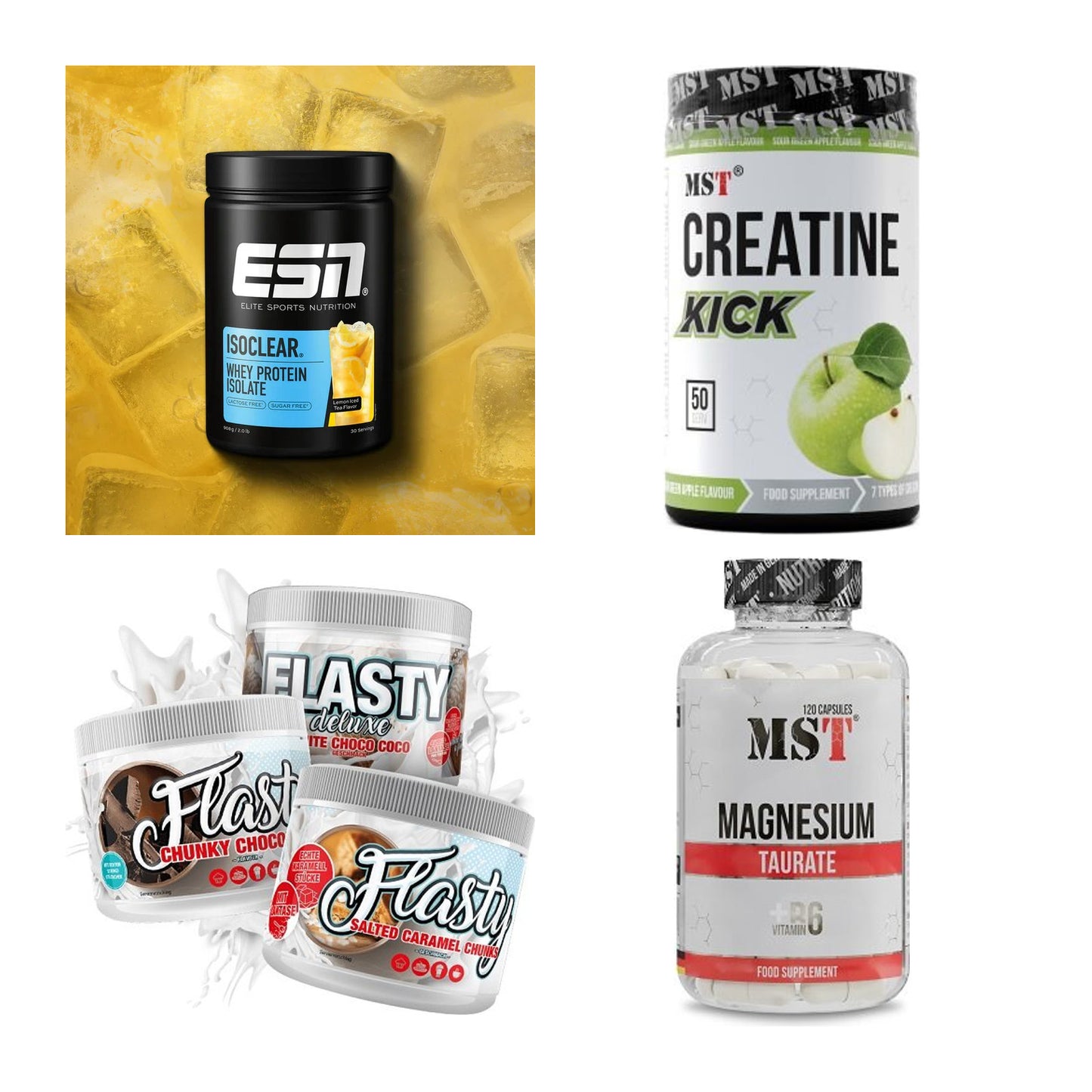 Wettkampfvorbereitung: ESN ISOCLEAR + MST Creatine + 2 weitere – alle enthaltenen Artikel
