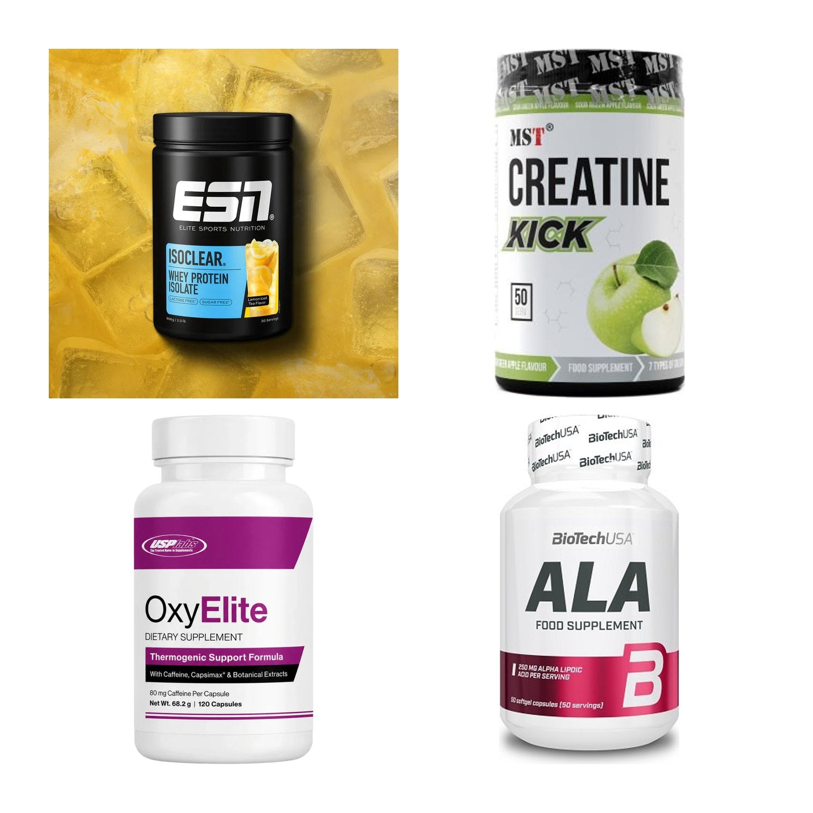 Wettkampfvorbereitung: ESN ISOCLEAR + MST Creatine + 2 weitere – alle enthaltenen Artikel