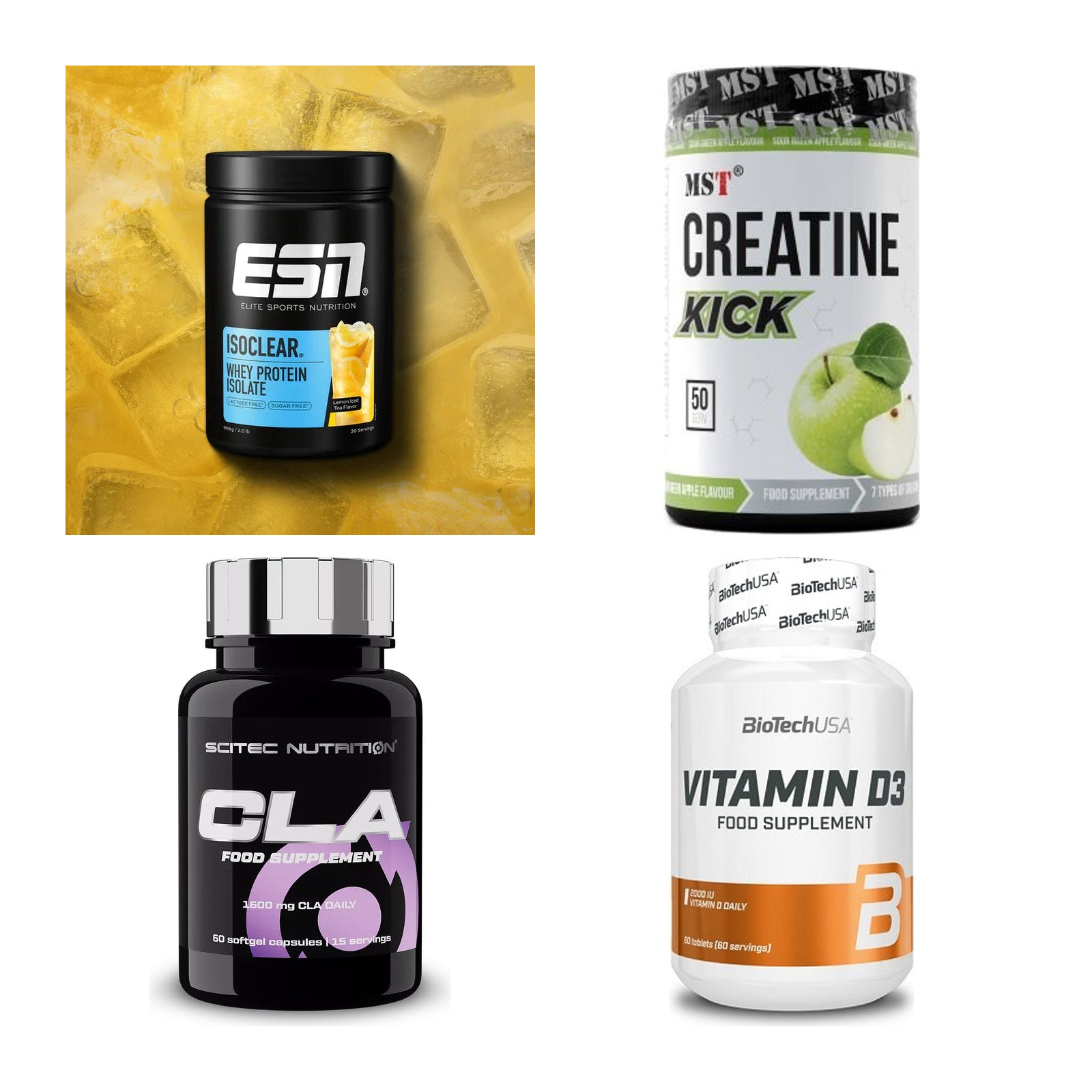 Wettkampfvorbereitung: ESN ISOCLEAR + MST Creatine + 2 weitere – alle enthaltenen Artikel