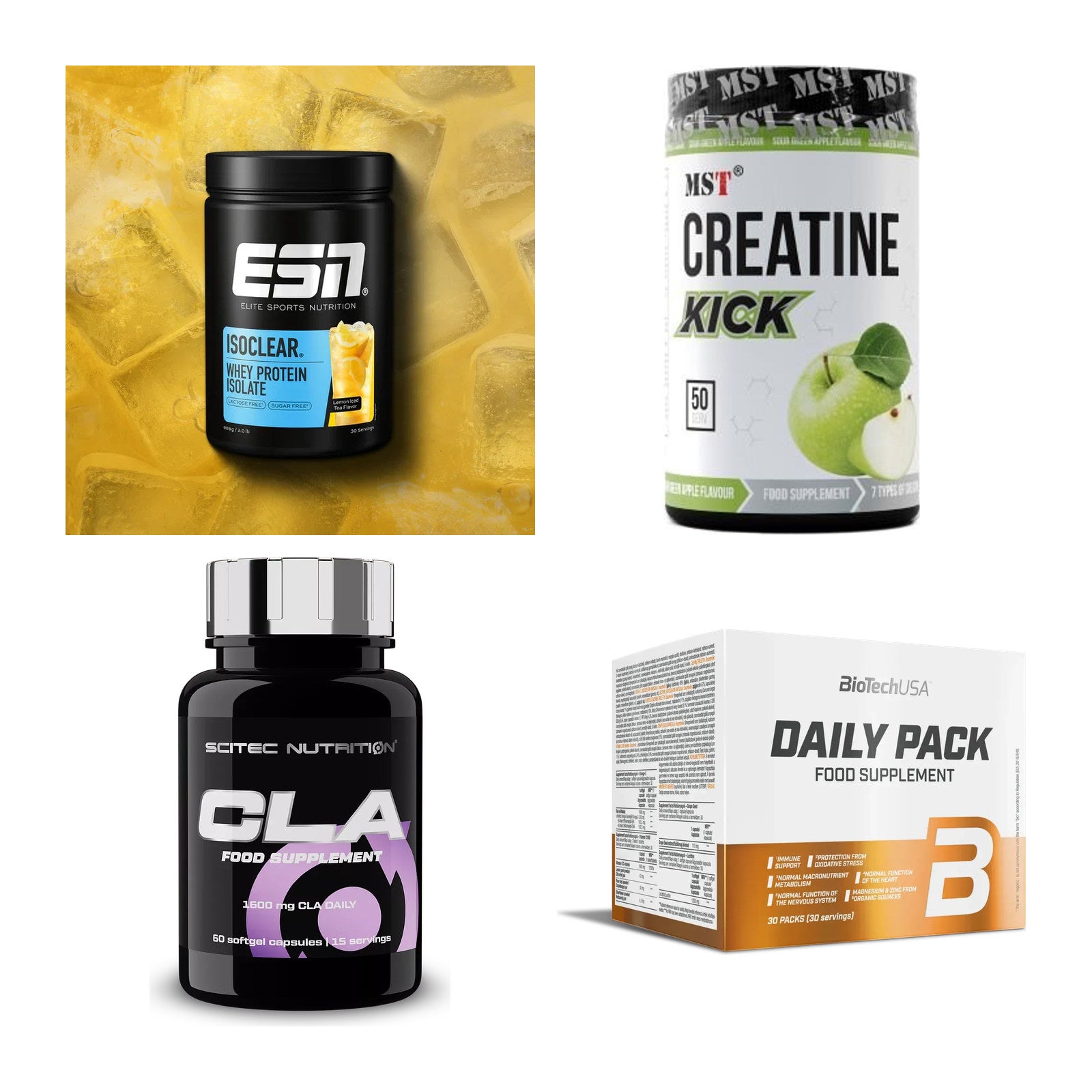 Wettkampfvorbereitung: ESN ISOCLEAR + MST Creatine + 2 weitere – alle enthaltenen Artikel