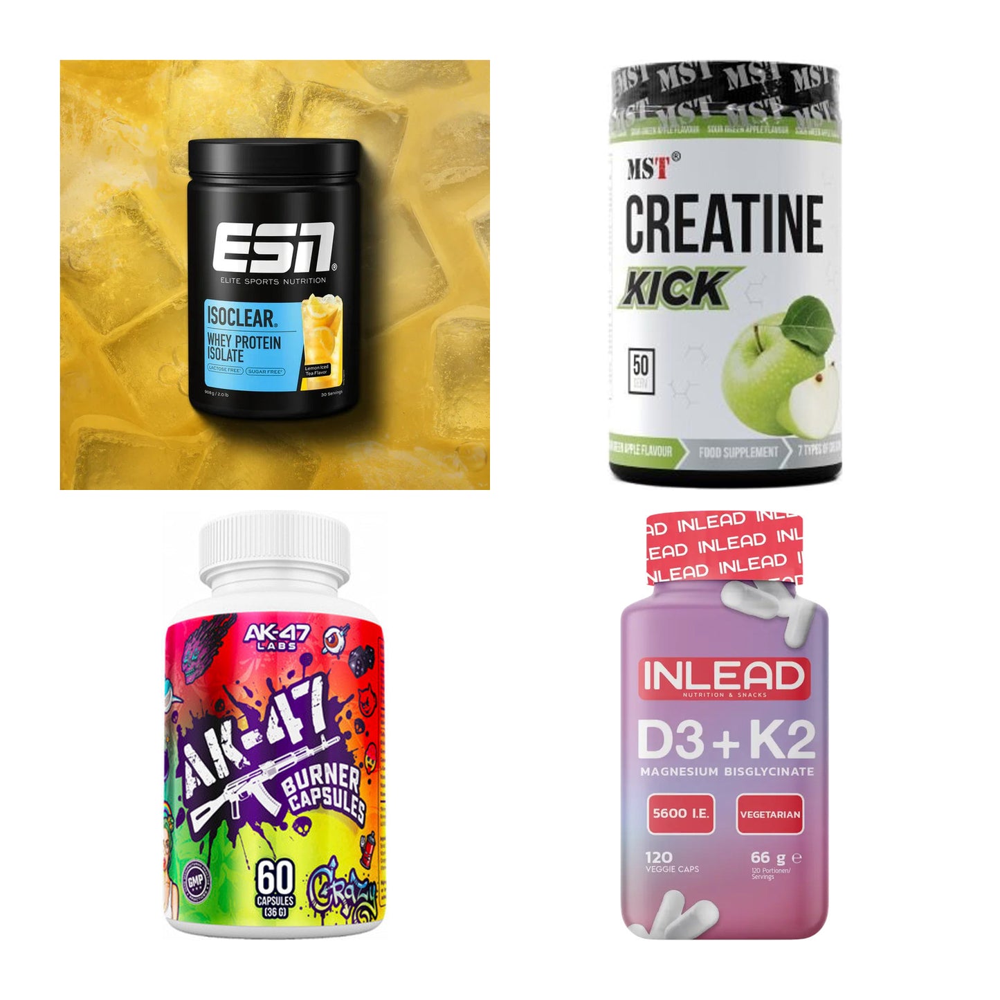 Wettkampfvorbereitung: ESN ISOCLEAR + MST Creatine + 2 weitere – alle enthaltenen Artikel