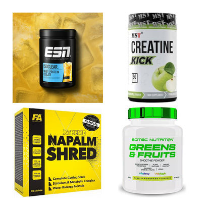 Wettkampfvorbereitung: ESN ISOCLEAR + MST Creatine + 2 weitere – alle enthaltenen Artikel