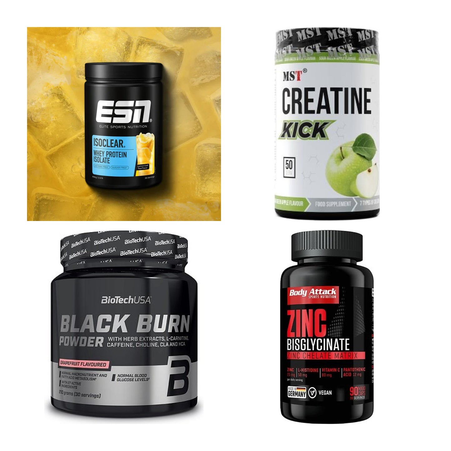 Wettkampfvorbereitung: ESN ISOCLEAR + MST Creatine + 2 weitere – alle enthaltenen Artikel