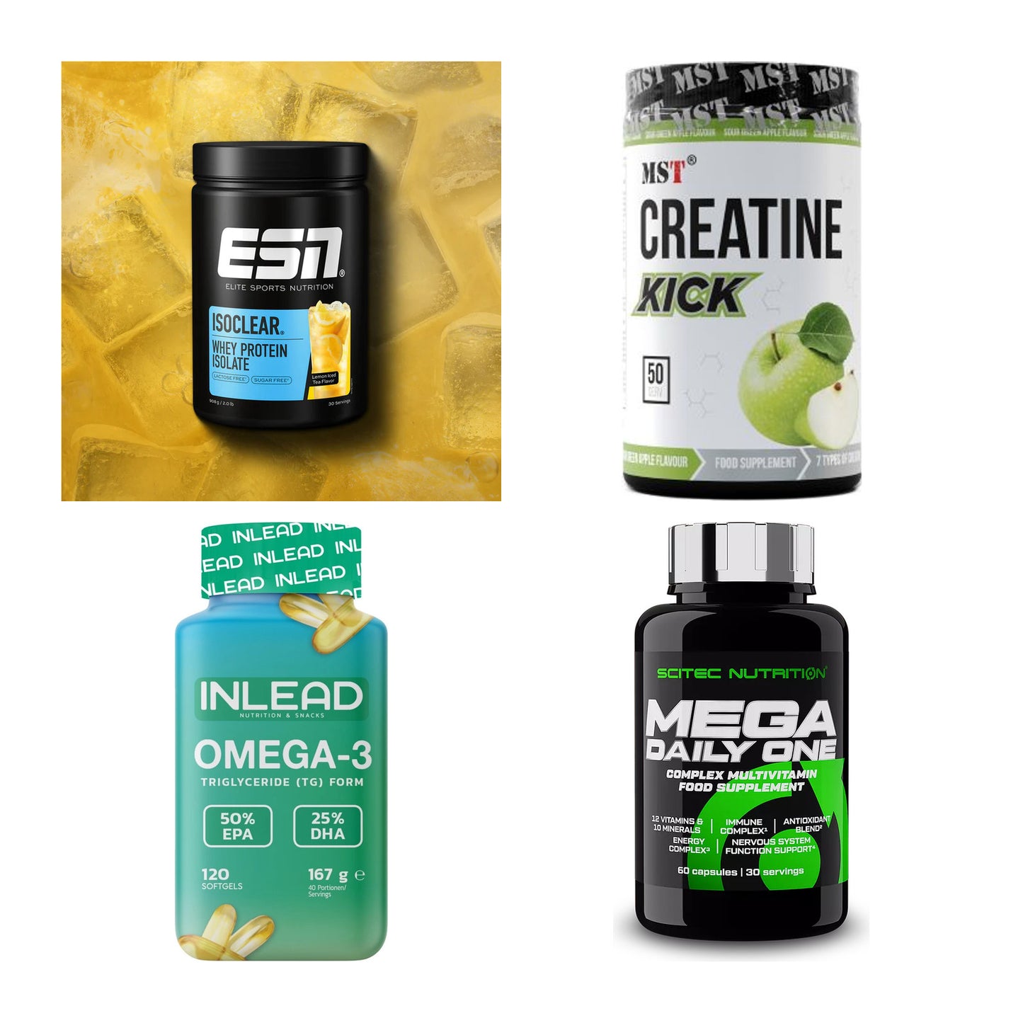 Wettkampfvorbereitung: ESN ISOCLEAR + MST Creatine + 2 weitere – alle enthaltenen Artikel