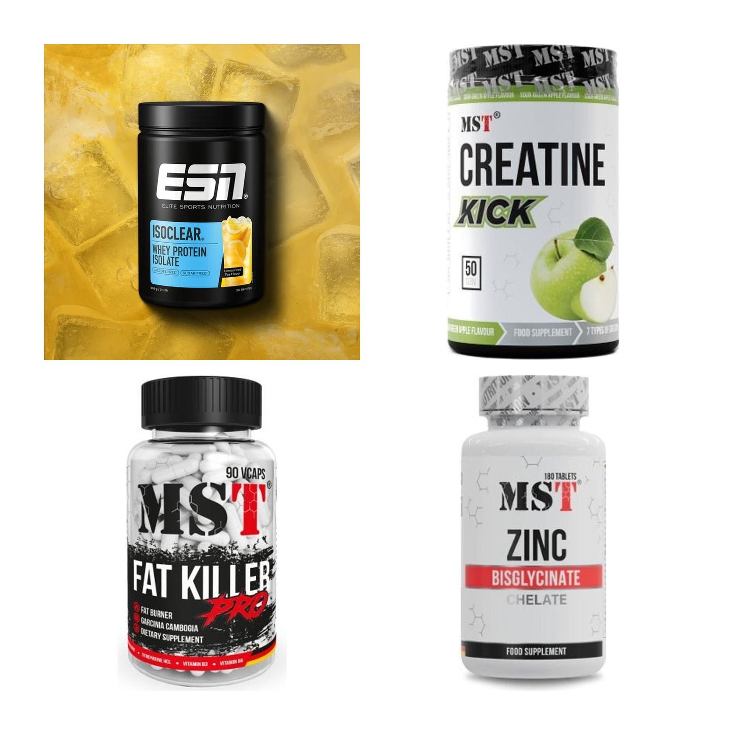 Wettkampfvorbereitung: ESN ISOCLEAR + MST Creatine + 2 weitere – alle enthaltenen Artikel