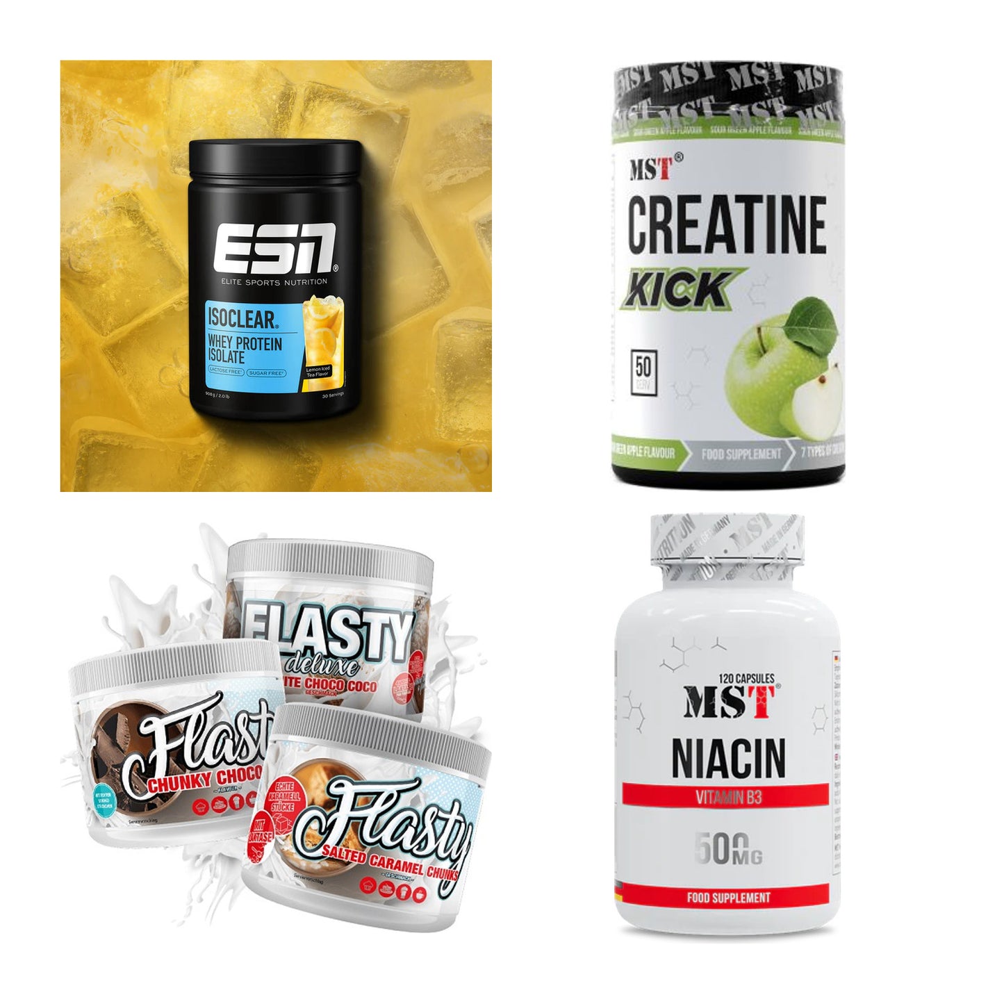 Wettkampfvorbereitung: ESN ISOCLEAR + MST Creatine + 2 weitere – alle enthaltenen Artikel
