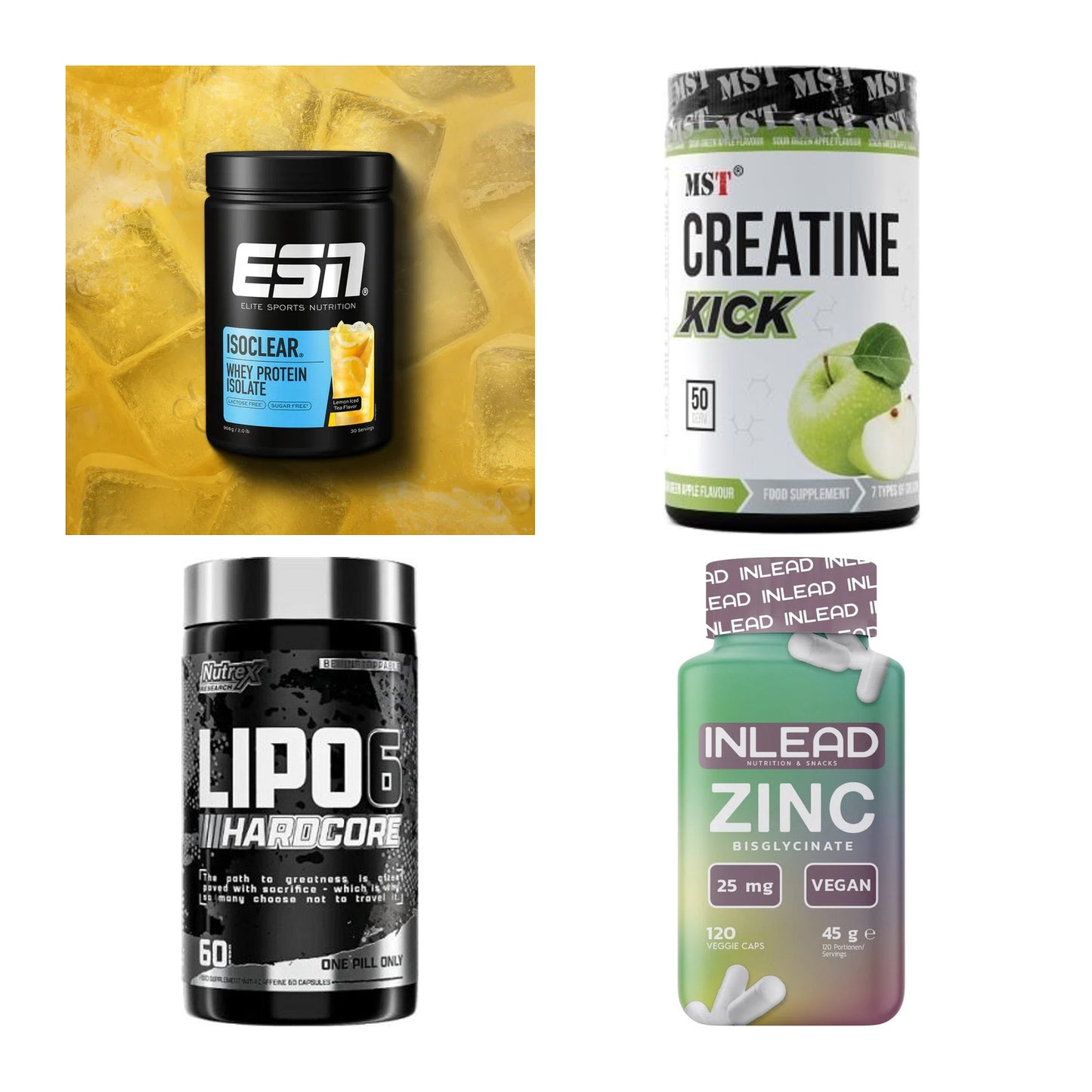 Wettkampfvorbereitung: ESN ISOCLEAR + MST Creatine + 2 weitere – alle enthaltenen Artikel