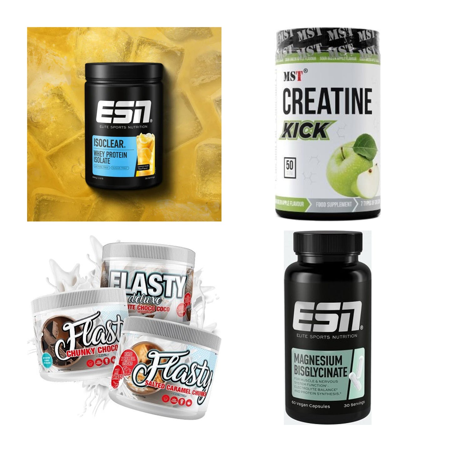 Wettkampfvorbereitung: ESN ISOCLEAR + MST Creatine + 2 weitere – alle enthaltenen Artikel