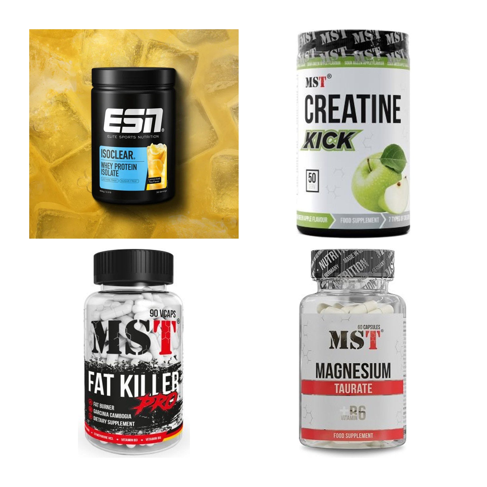 Wettkampfvorbereitung: ESN ISOCLEAR + MST Creatine + 2 weitere – alle enthaltenen Artikel