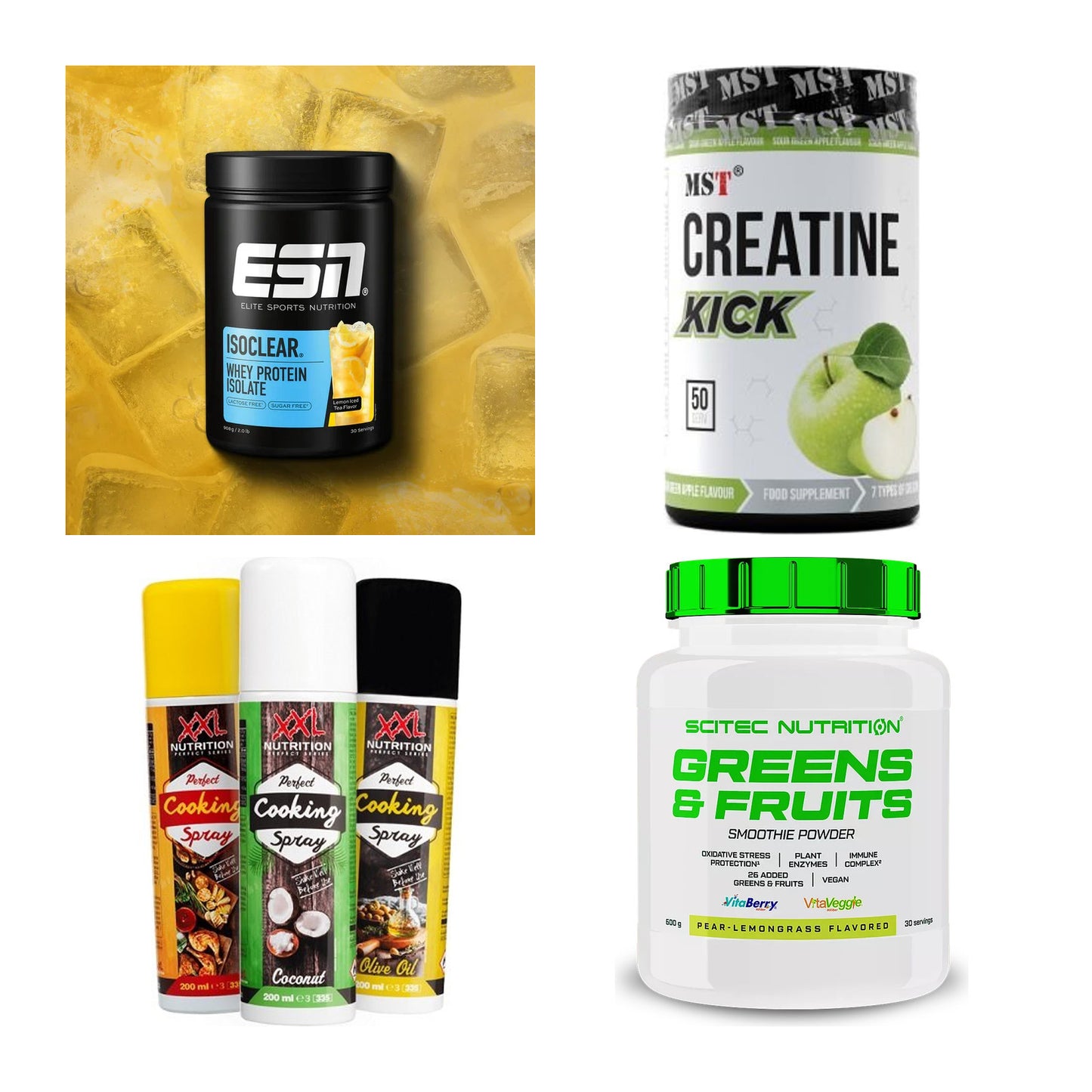 Wettkampfvorbereitung: ESN ISOCLEAR + MST Creatine + 2 weitere – alle enthaltenen Artikel