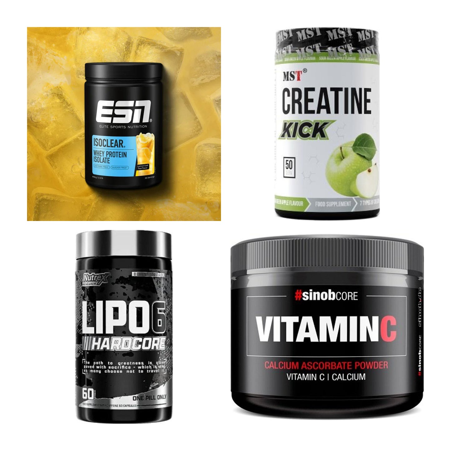 Wettkampfvorbereitung: ESN ISOCLEAR + MST Creatine + 2 weitere – alle enthaltenen Artikel