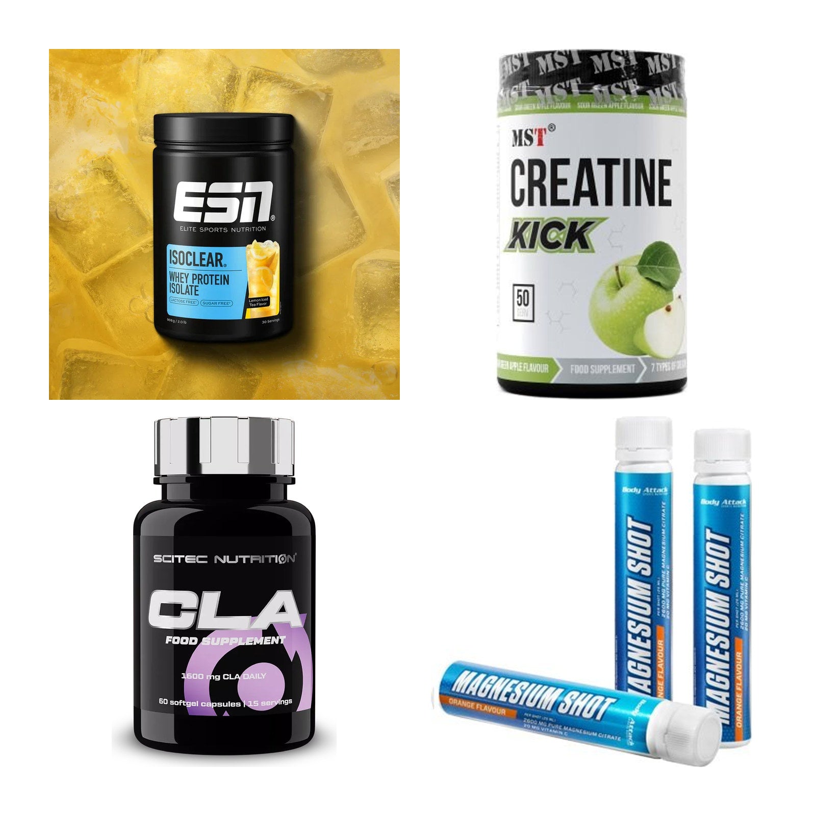 Wettkampfvorbereitung: ESN ISOCLEAR + MST Creatine + 2 weitere – alle enthaltenen Artikel