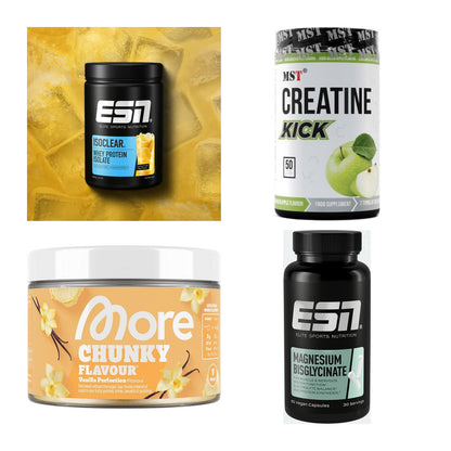 Wettkampfvorbereitung: ESN ISOCLEAR + MST Creatine + 2 weitere – alle enthaltenen Artikel