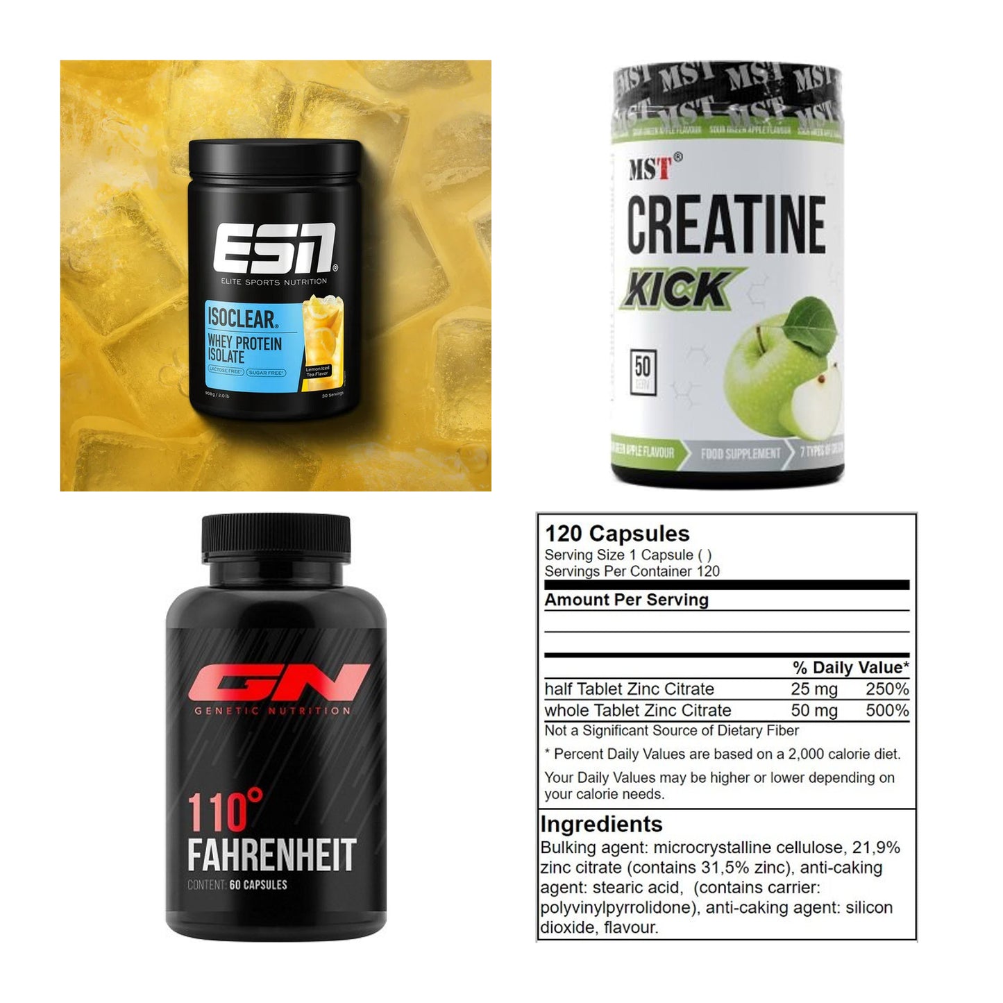 Wettkampfvorbereitung: ESN ISOCLEAR + MST Creatine + 2 weitere – alle enthaltenen Artikel