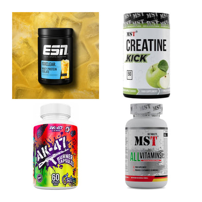 Wettkampfvorbereitung: ESN ISOCLEAR + MST Creatine + 2 weitere – alle enthaltenen Artikel