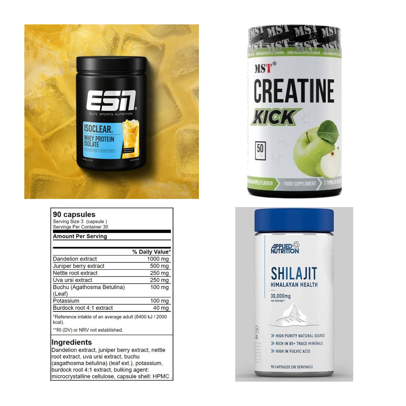 Wettkampfvorbereitung: ESN ISOCLEAR + MST Creatine + 2 weitere – alle enthaltenen Artikel