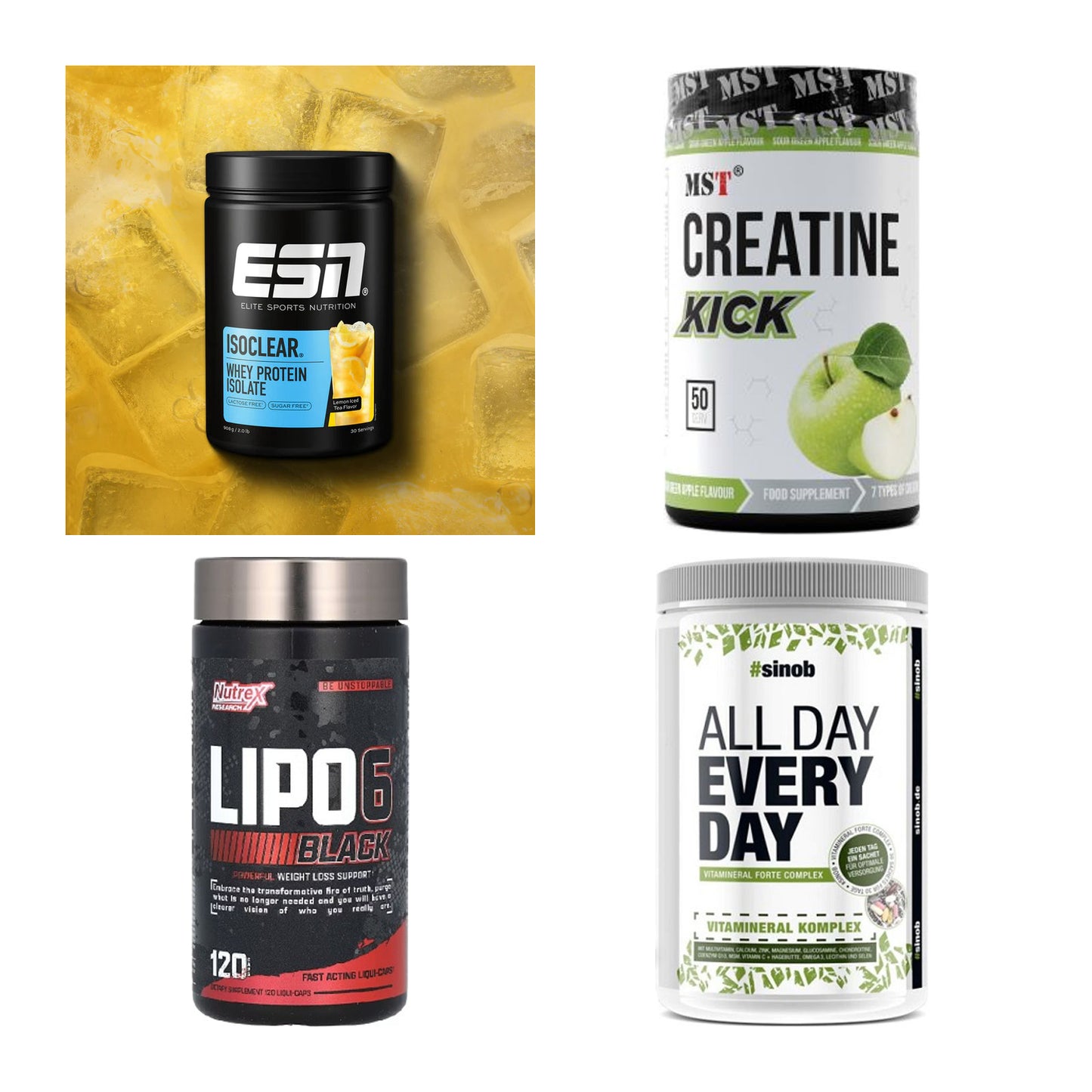 Wettkampfvorbereitung: ESN ISOCLEAR + MST Creatine + 2 weitere – alle enthaltenen Artikel