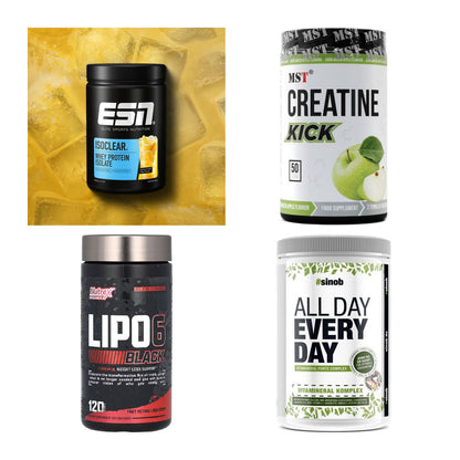 Wettkampfvorbereitung: ESN ISOCLEAR + MST Creatine + 2 weitere – alle enthaltenen Artikel