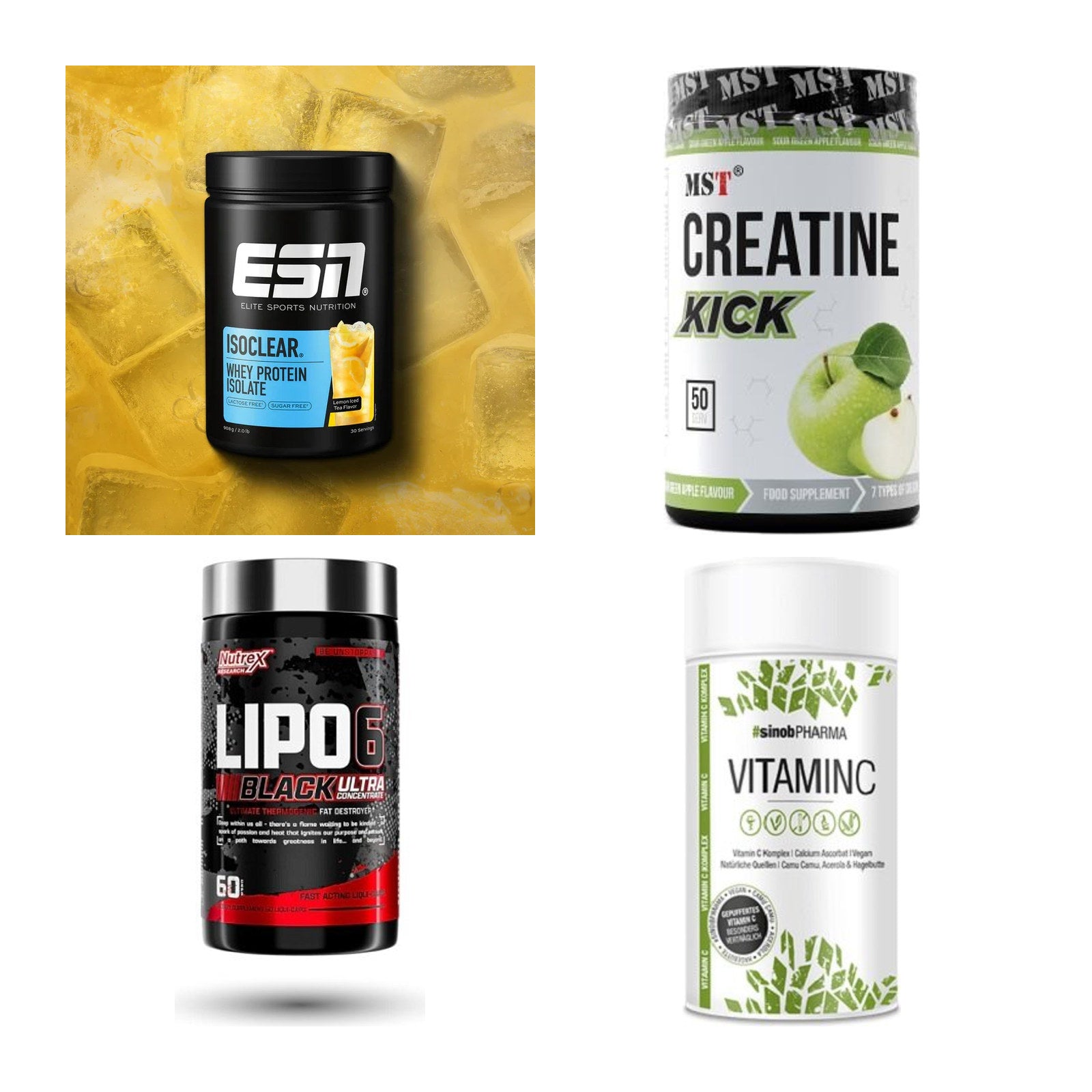 Wettkampfvorbereitung: ESN ISOCLEAR + MST Creatine + 2 weitere – alle enthaltenen Artikel