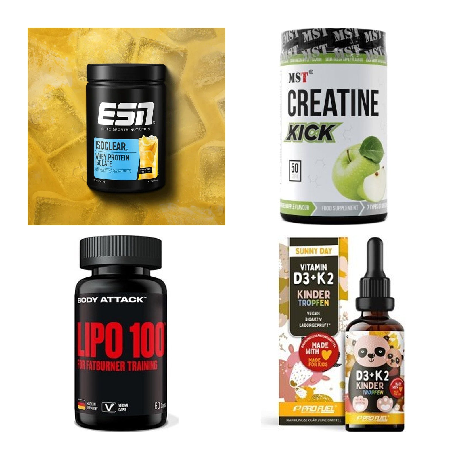 Wettkampfvorbereitung: ESN ISOCLEAR + MST Creatine + 2 weitere – alle enthaltenen Artikel