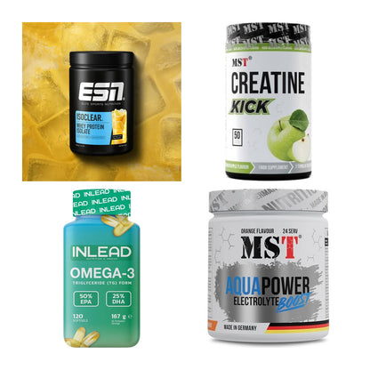 Wettkampfvorbereitung: ESN ISOCLEAR + MST Creatine + 2 weitere – alle enthaltenen Artikel