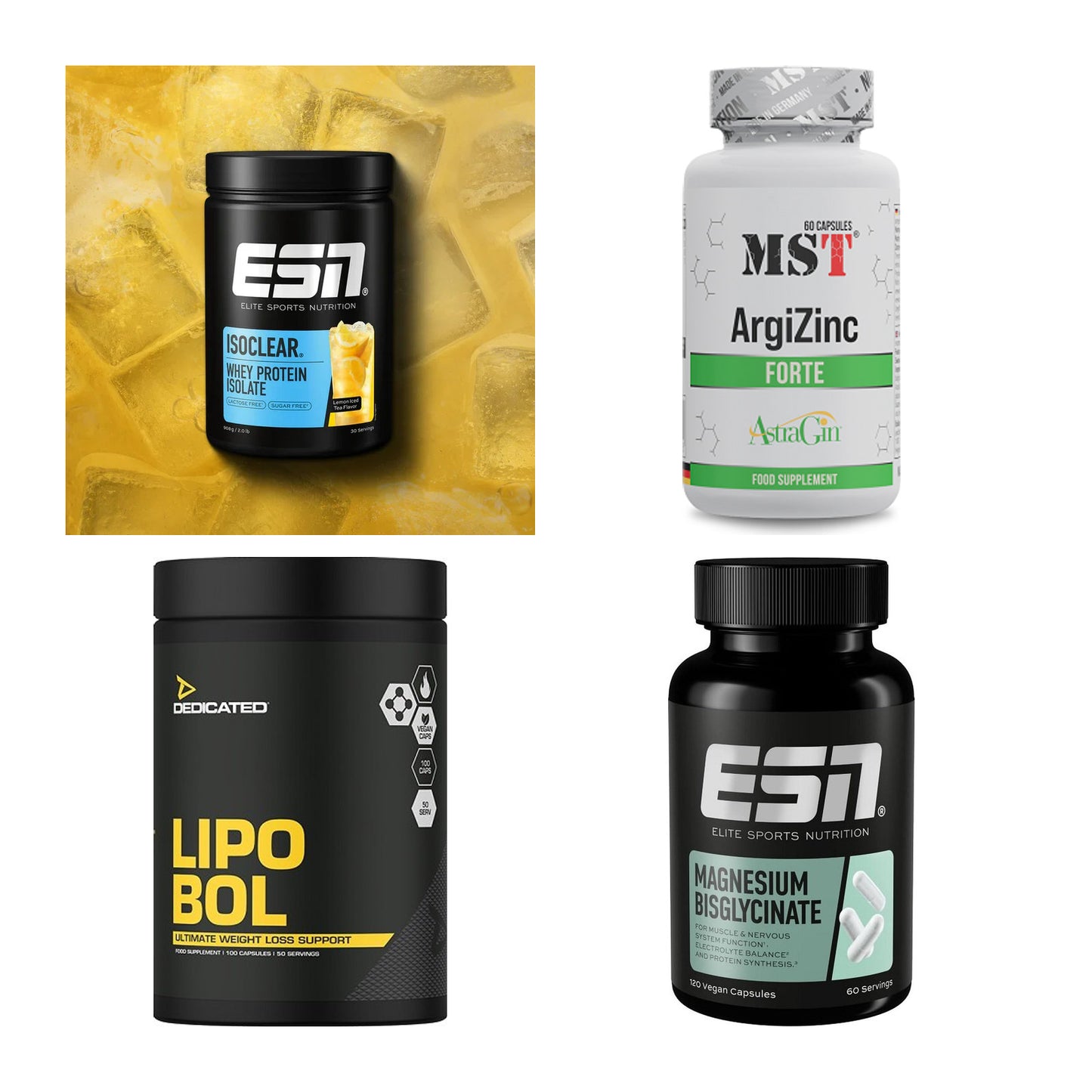 Wettkampfvorbereitung: ESN ISOCLEAR + MST ArgiZinc + 2 weitere – alle enthaltenen Artikel