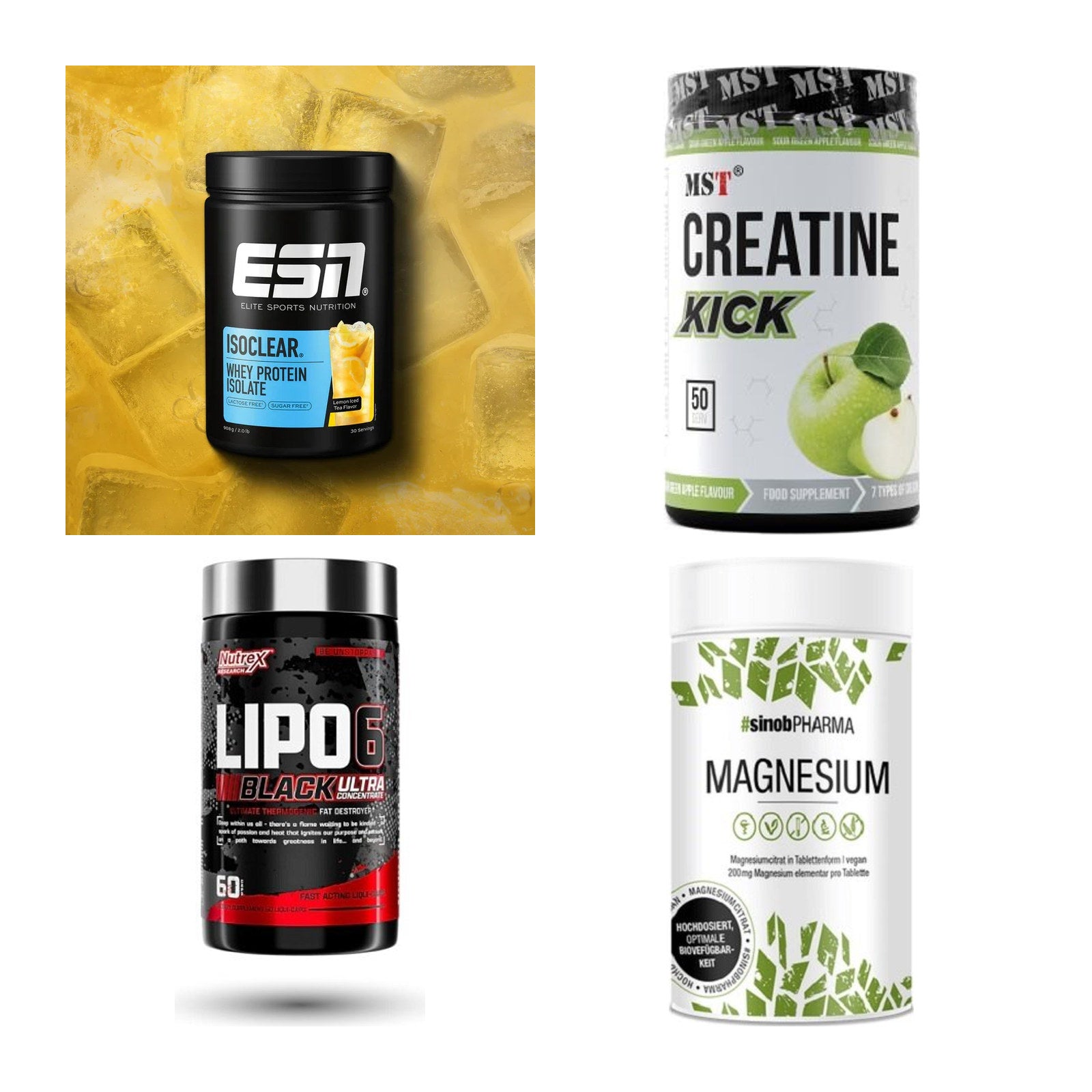 Wettkampfvorbereitung: ESN ISOCLEAR + MST Creatine + 2 weitere – alle enthaltenen Artikel