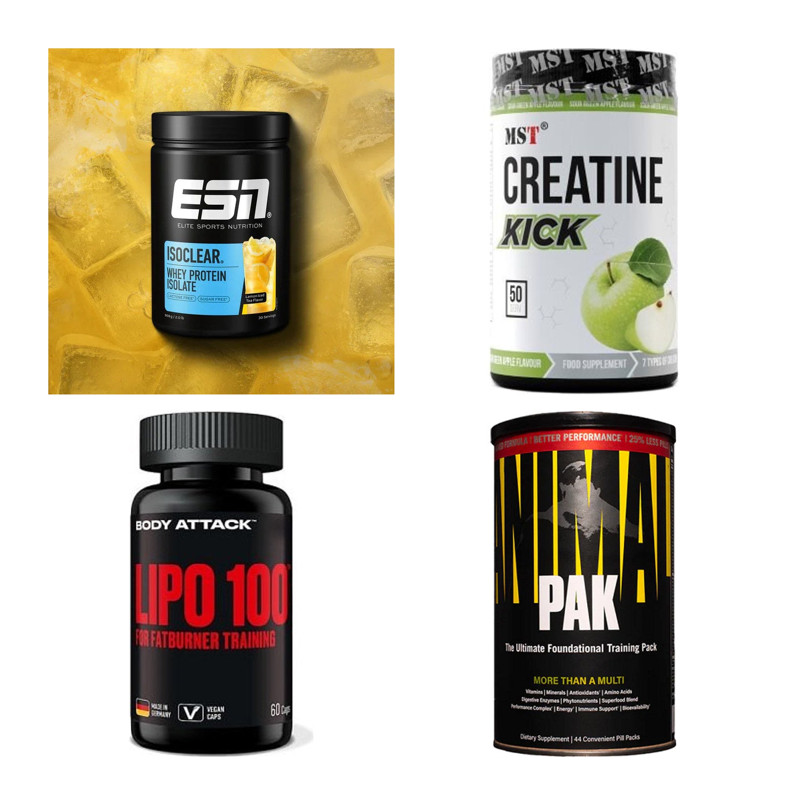 Wettkampfvorbereitung: ESN ISOCLEAR + MST Creatine + 2 weitere – alle enthaltenen Artikel