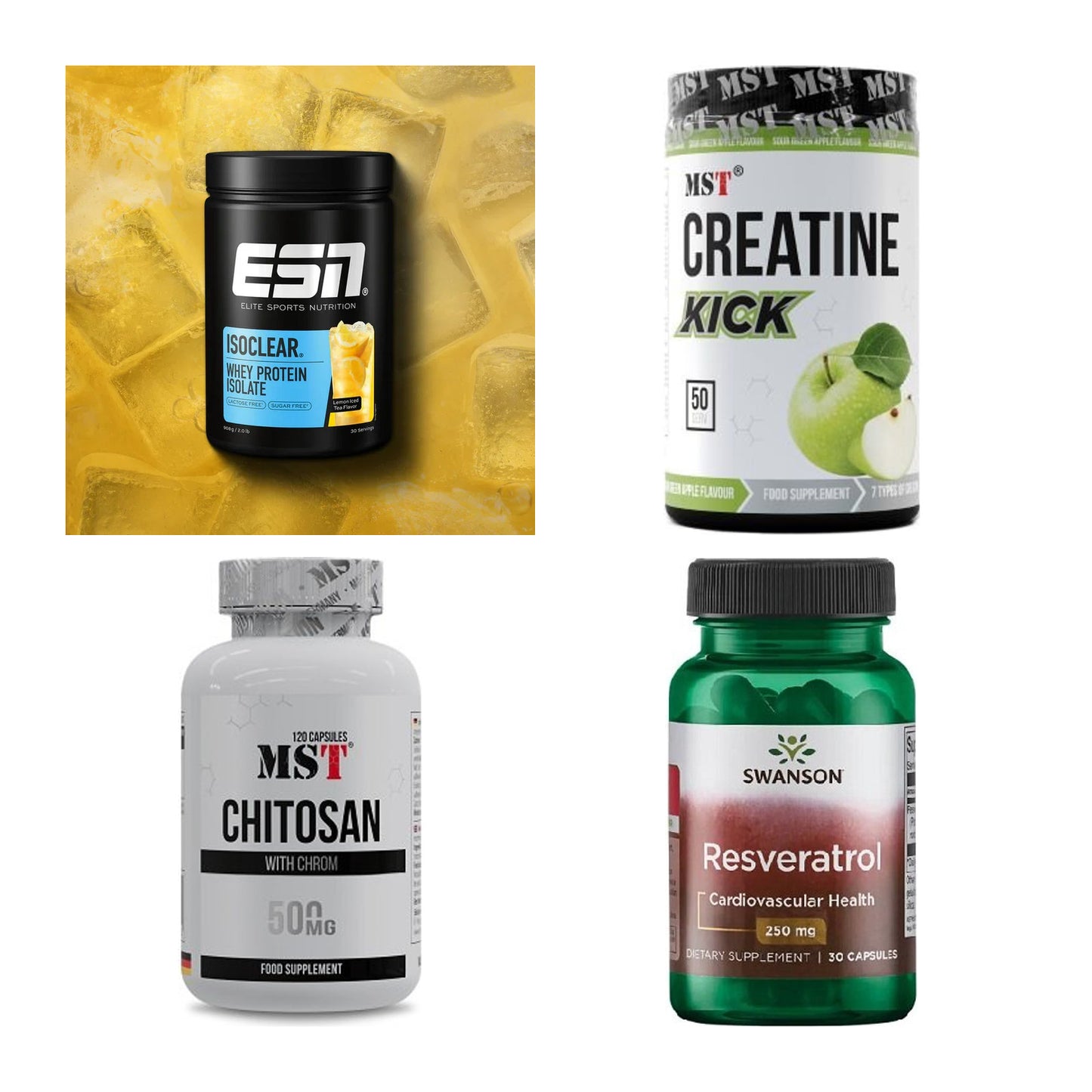 Wettkampfvorbereitung: ESN ISOCLEAR + MST Creatine + 2 weitere – alle enthaltenen Artikel