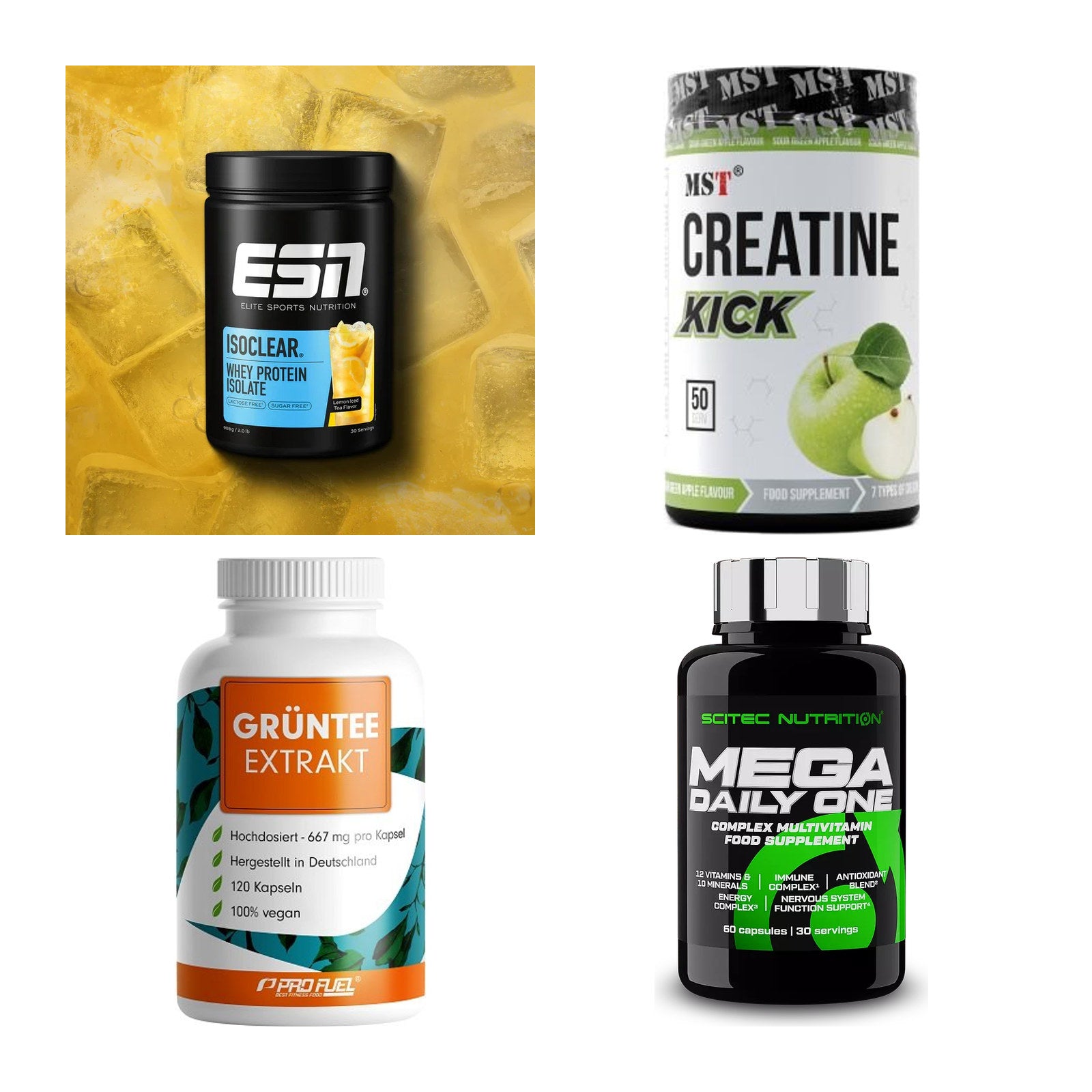 Wettkampfvorbereitung: ESN ISOCLEAR + MST Creatine + 2 weitere – alle enthaltenen Artikel