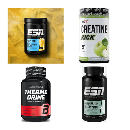 Wettkampfvorbereitung: ESN ISOCLEAR + MST Creatine + 2 weitere – alle enthaltenen Artikel