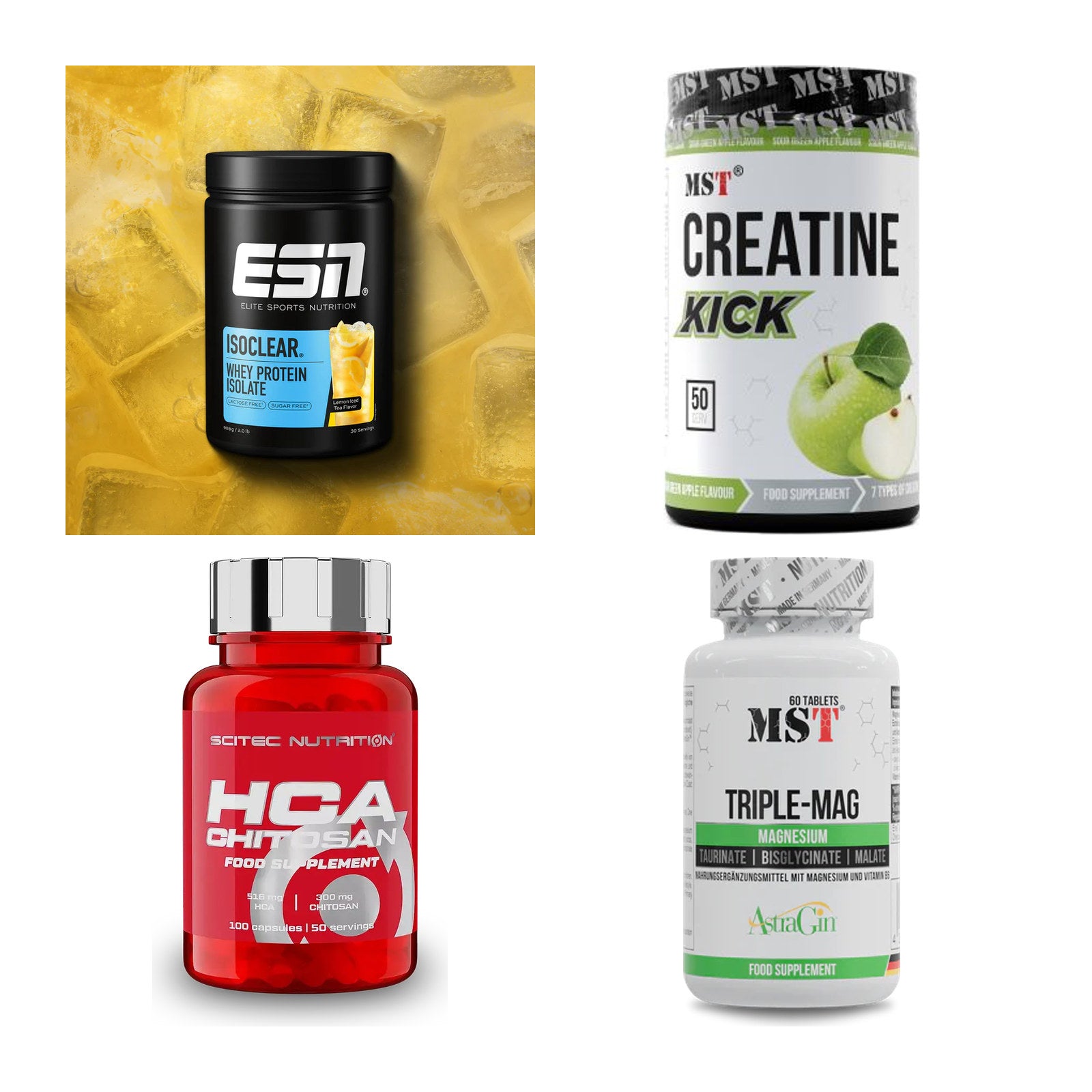 Wettkampfvorbereitung: ESN ISOCLEAR + MST Creatine + 2 weitere – alle enthaltenen Artikel
