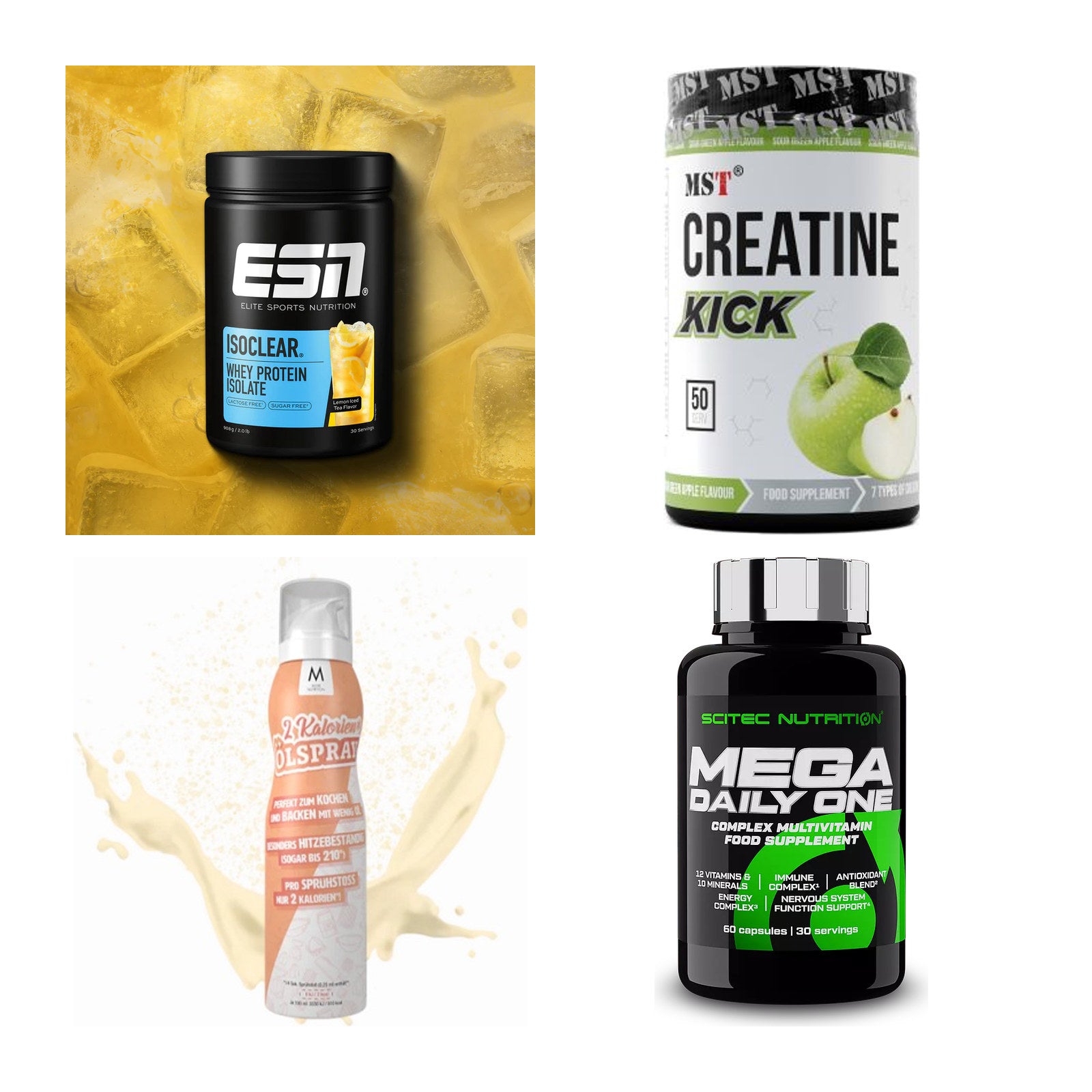 Wettkampfvorbereitung: ESN ISOCLEAR + MST Creatine + 2 weitere – alle enthaltenen Artikel