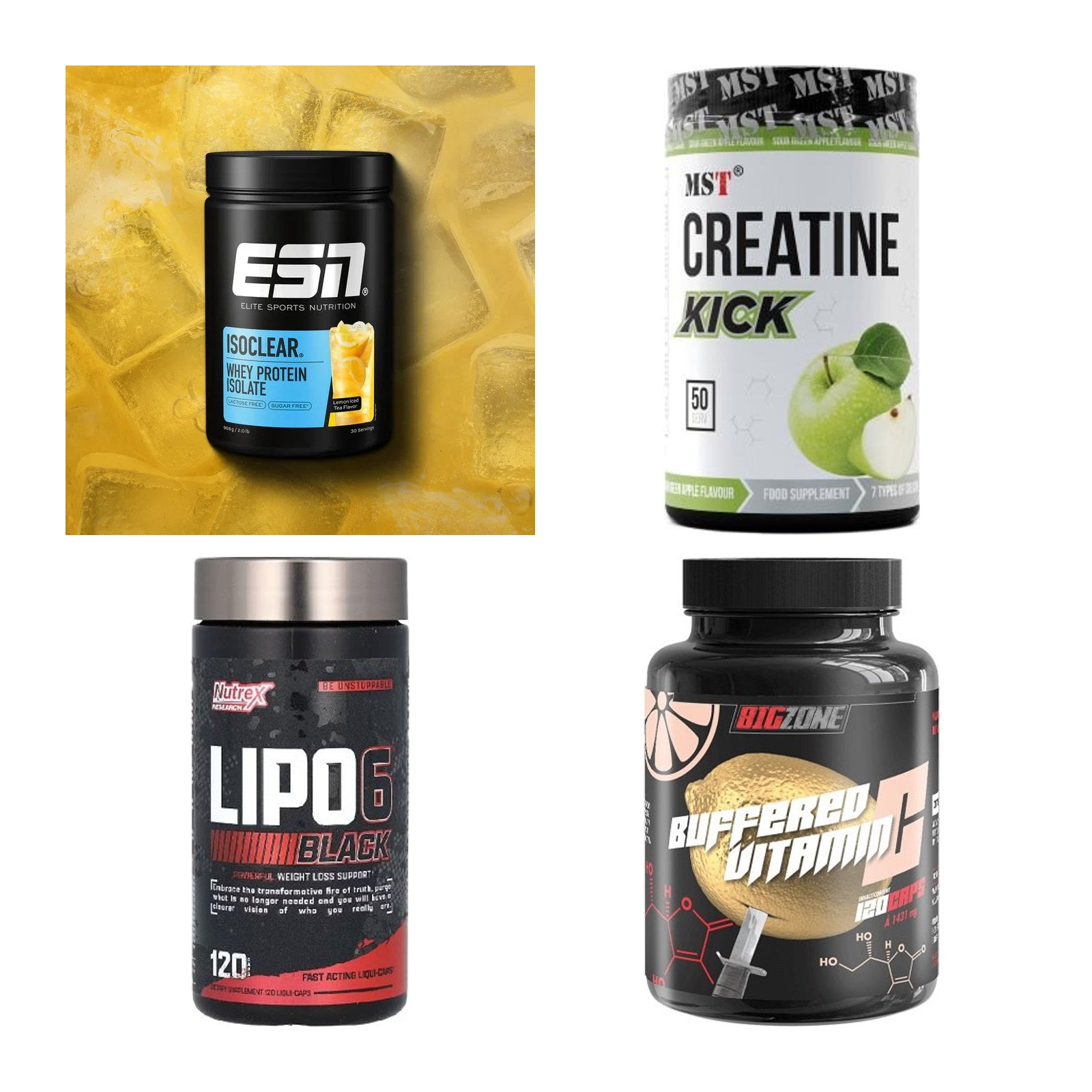 Wettkampfvorbereitung: ESN ISOCLEAR + MST Creatine + 2 weitere – alle enthaltenen Artikel
