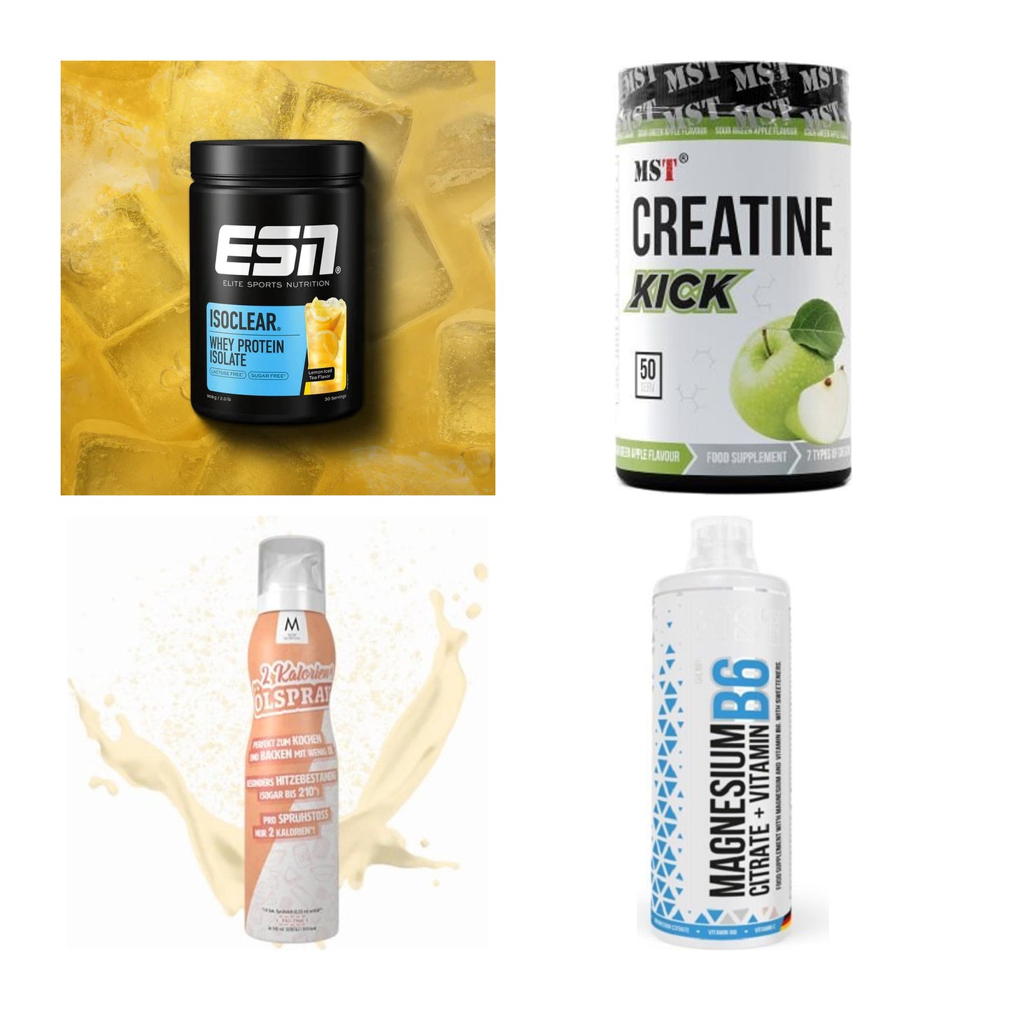 Wettkampfvorbereitung: ESN ISOCLEAR + MST Creatine + 2 weitere – alle enthaltenen Artikel